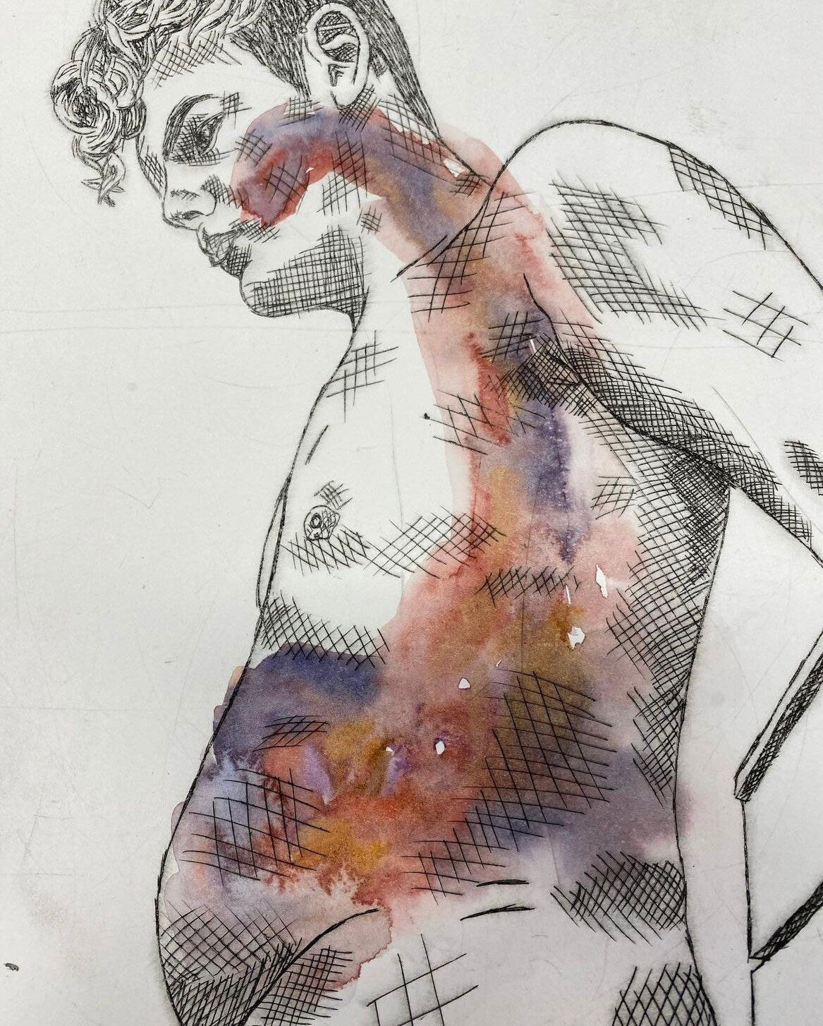 Max Hammond “you left me with a void” 2020, original drypoint print with watercolour, gift, art, collectible