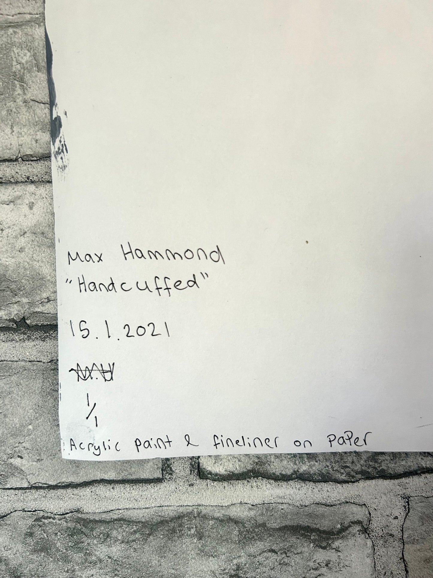 Max Hammond “Handcuffed” Painting, acrylic paint, Original, Contemporary Confessional artist, Signed, Dated, gift, art, Drawing, 1/1