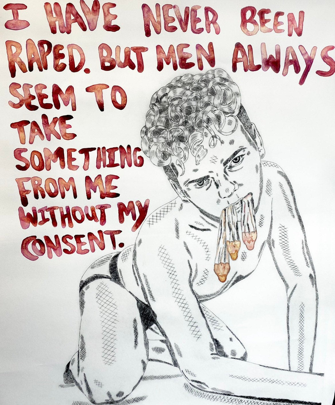 Max Hammond “I have never been raped” 2022, drypoint, watercolour, framed, print, original, Tracey emin