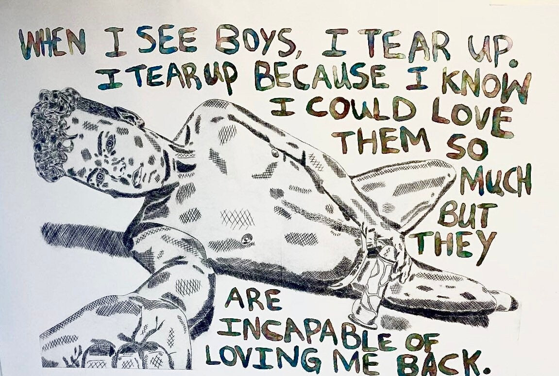 Max Hammond “When I See Boys” 2022, drypoint, gay art, Tracey emin, print, gifts, art, confessional, collectible