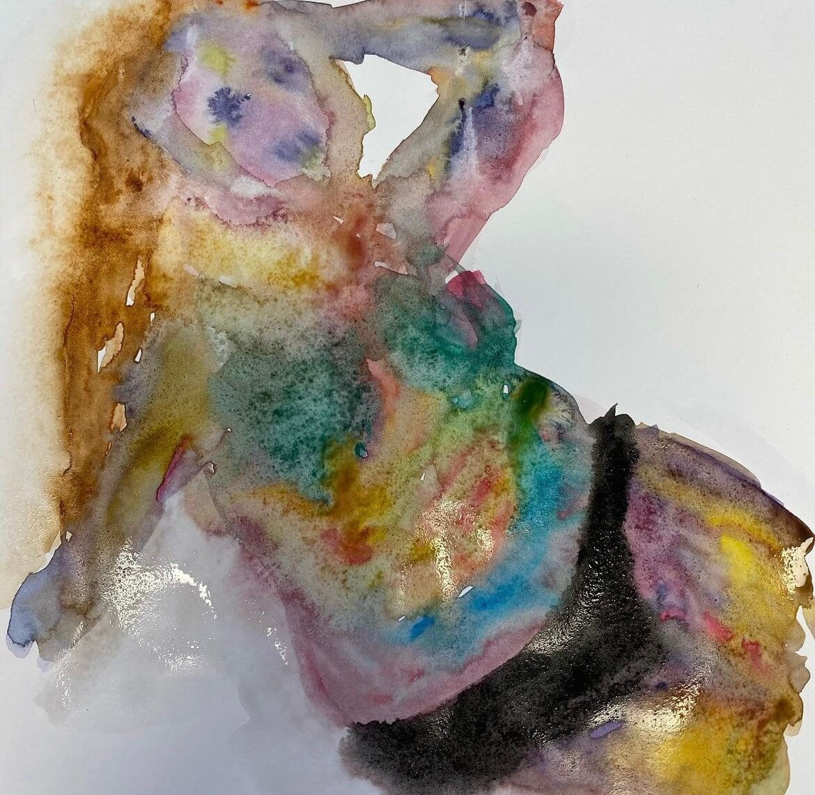 Max Hammond “Waiting For You” 2020 drypoint print with watercolour, original, print, art, nude, figure drawing, gift