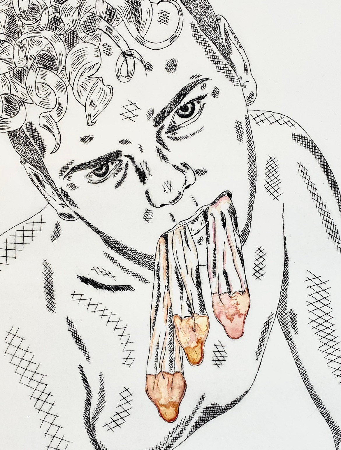 Max Hammond “I have never been raped” 2022, drypoint, watercolour, framed, print, original, Tracey emin