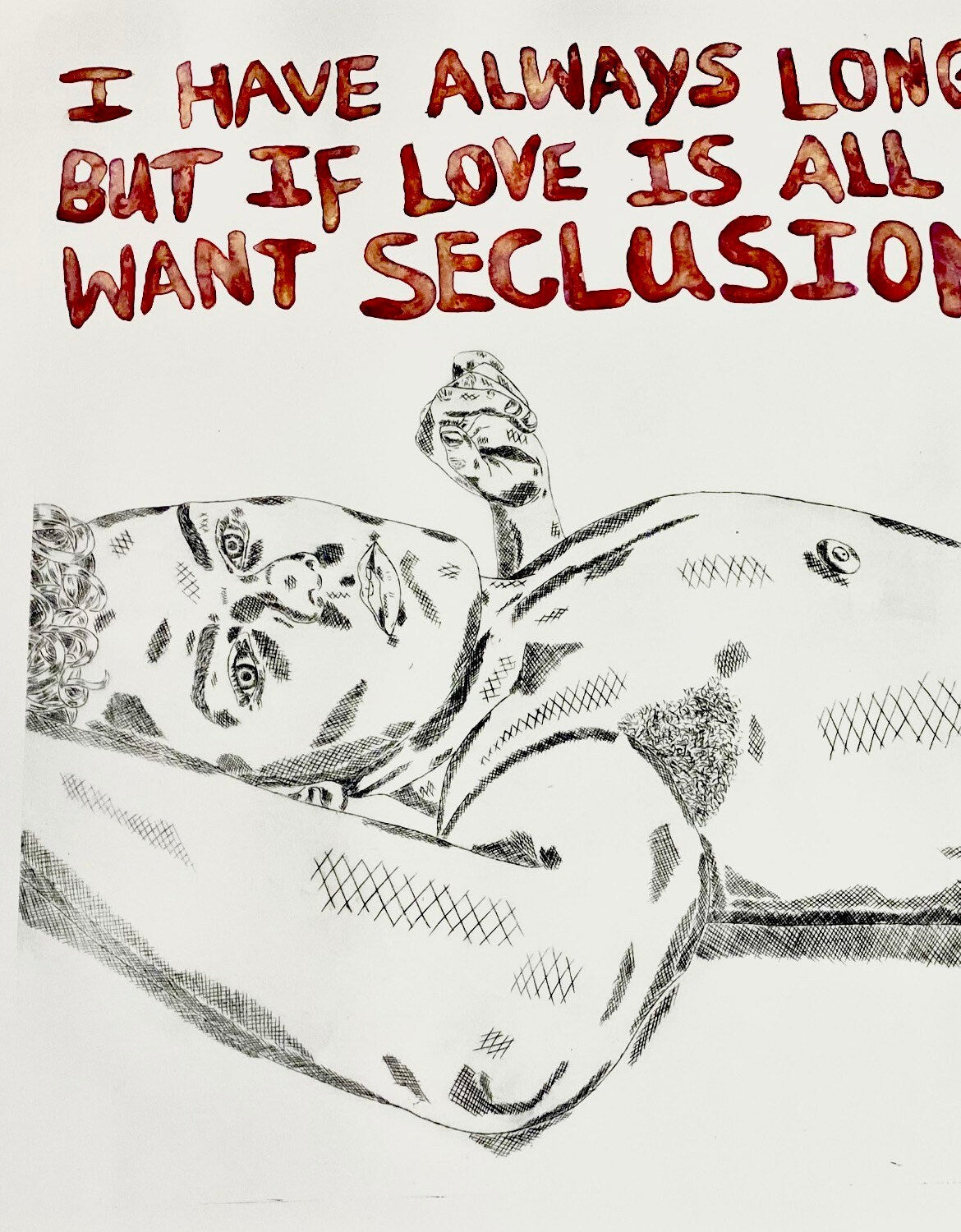 Max Hammond “Seclusion” 2022, drypoint print, confessional, watercolour, Tracey emin