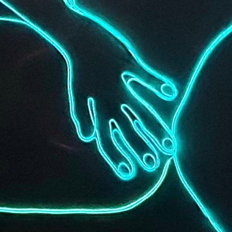 Max Hammond “Humiliation” 2022 neon on canvas, gift, art, neon art, nude, figure, collectible, Tracey emin