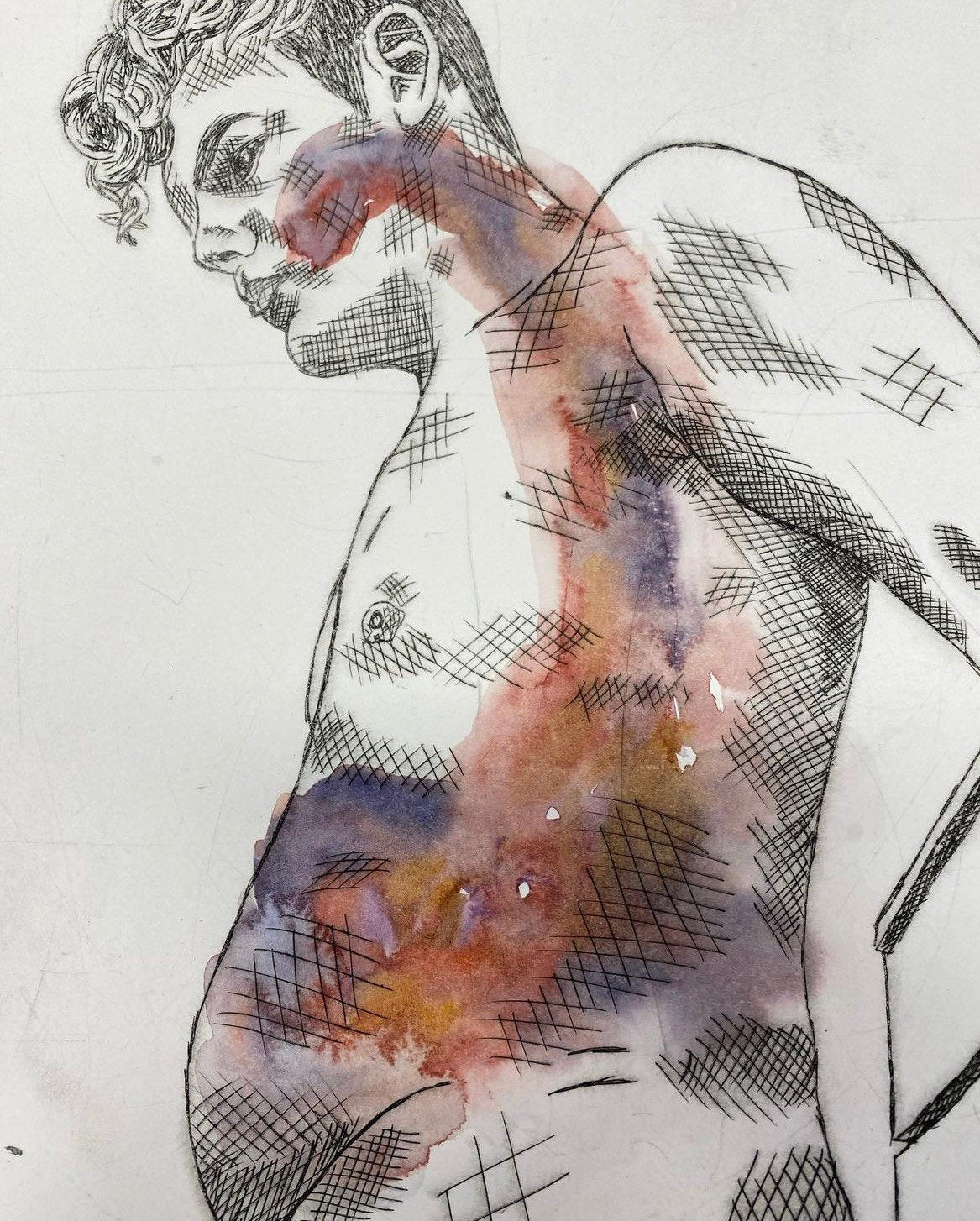 Max Hammond “you left me with a void” 2020, original drypoint print with watercolour, gift, art, collectible