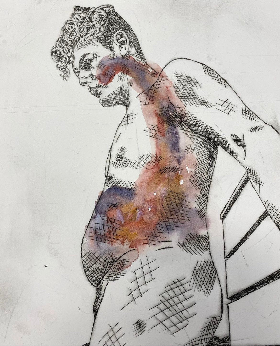 Max Hammond “you left me with a void” 2020, original drypoint print with watercolour, gift, art, collectible