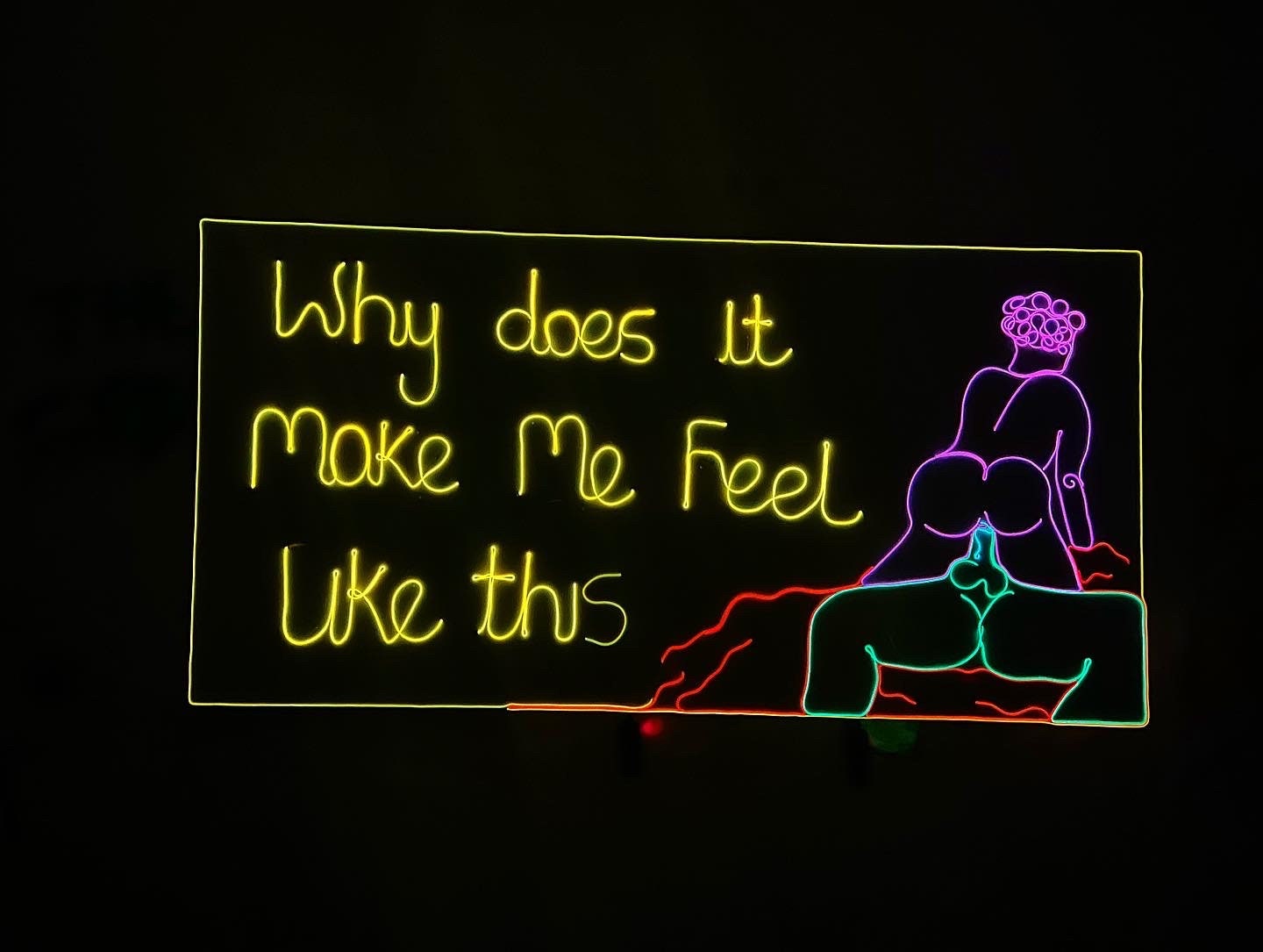 max Hammond "Why does it make me feel like this" 2023 neon on canvas, Confessional, Tracey Emin, gayart, art