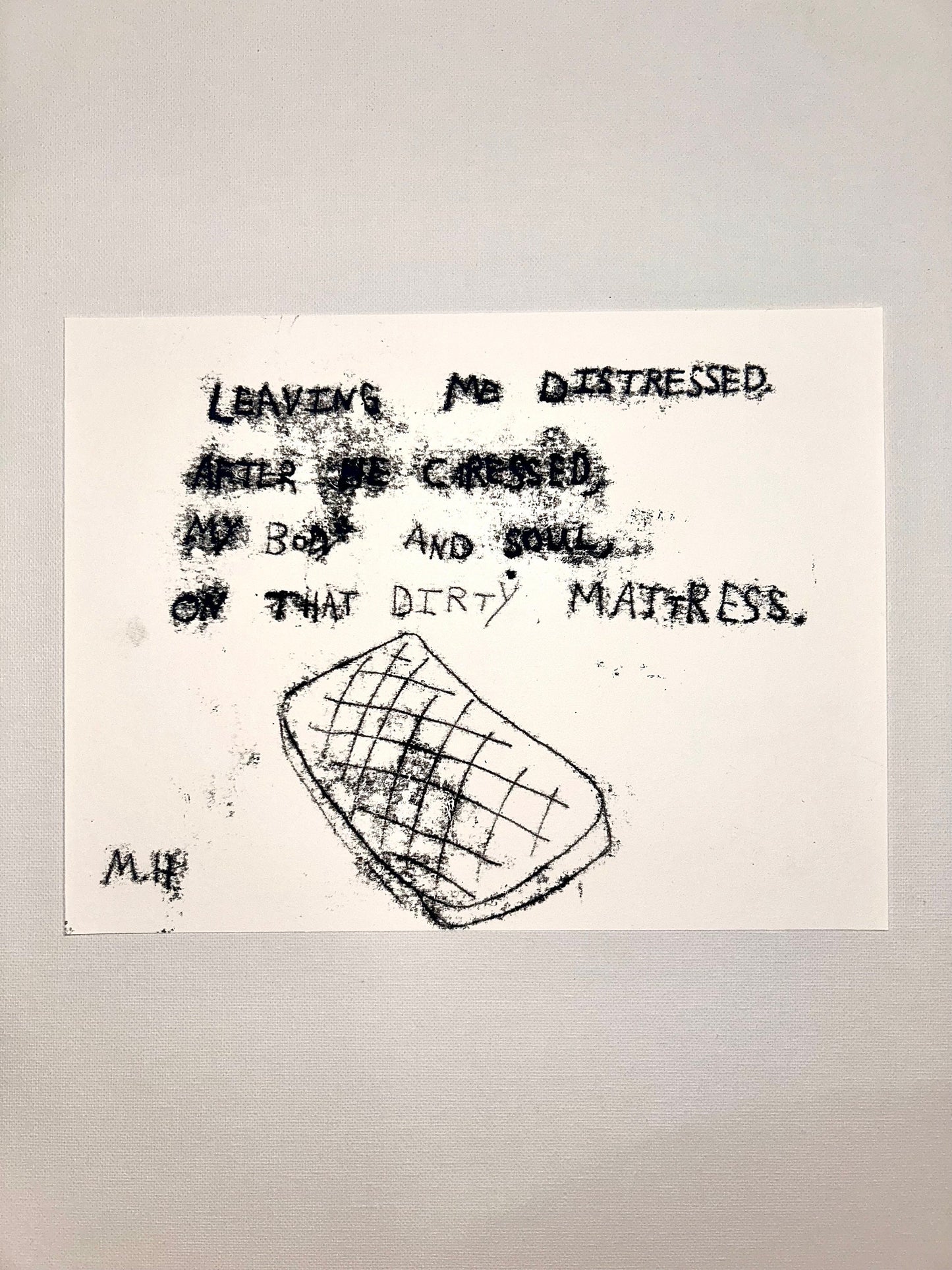 Max Hammond “Dirty Mattress” Original Monoprint, print, contemporary confessional artist, signed, dated, print, 1/1, Tracey Emin, art
