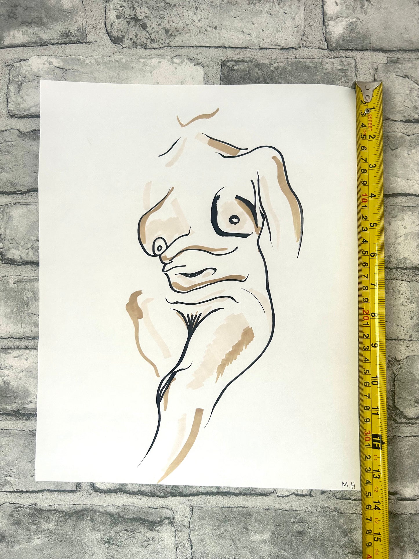 Max Hammond “Complete Me” nude, figure drawing, home decor, Original, Contemporary Confessional artist, Signed, gift, art, Drawing, 1/1
