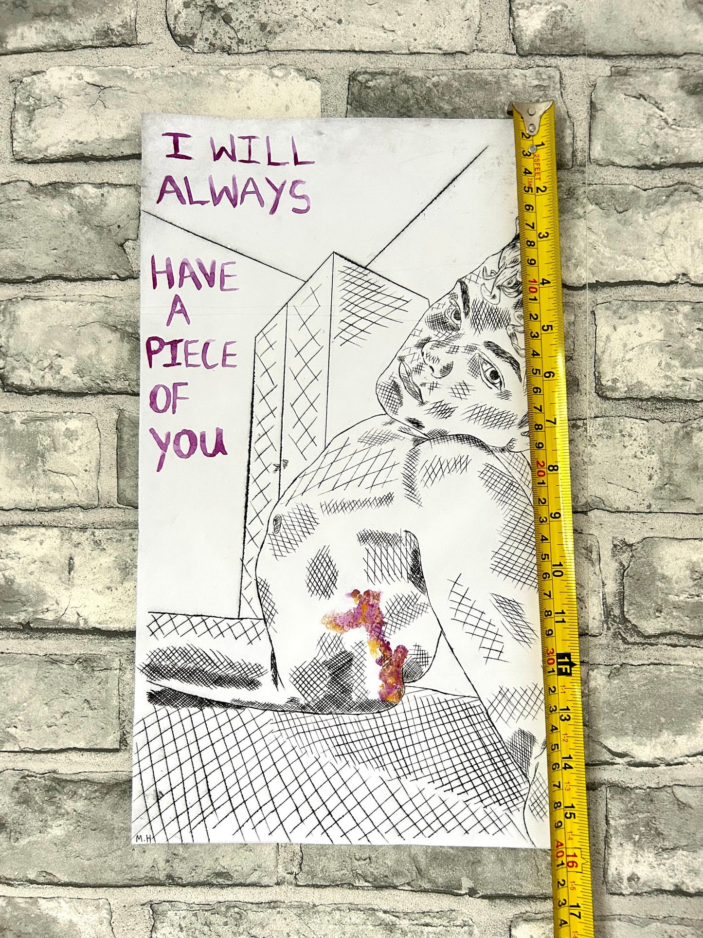 Max Hammond Drypoint, print, watercolour, text, Original, Contemporary Confessional artist, Signed, Dated, gift, art, Drawing, 1/1