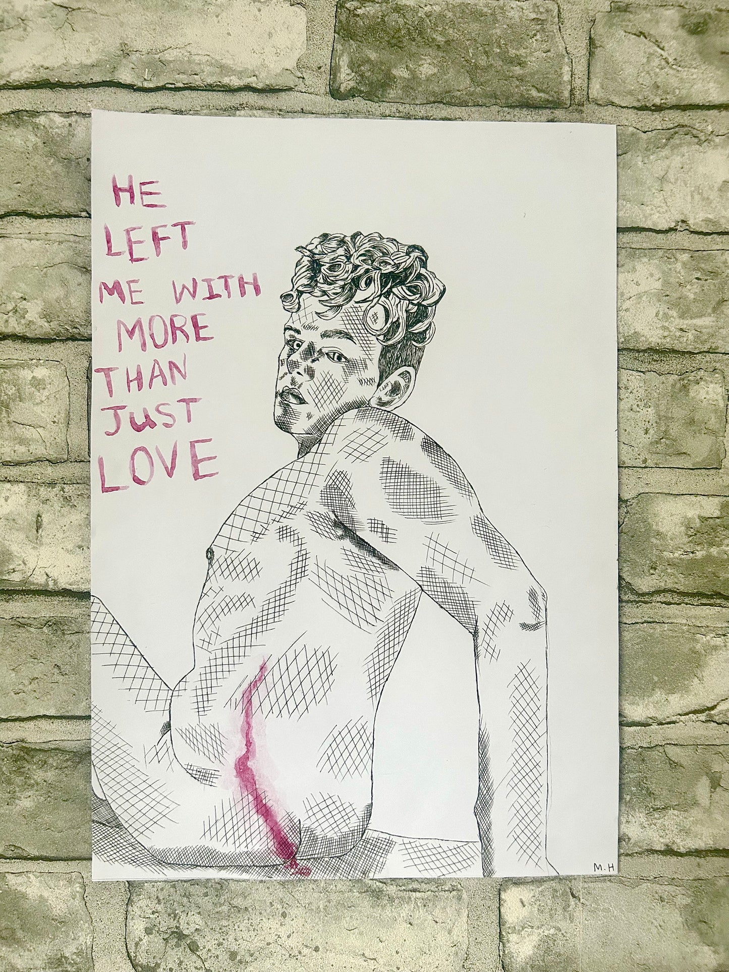 Max Hammond “He Left” Drypoint, print, watercolour, text, Original, Contemporary Confessional artist, Signed, gift, art, Drawing, 1/1