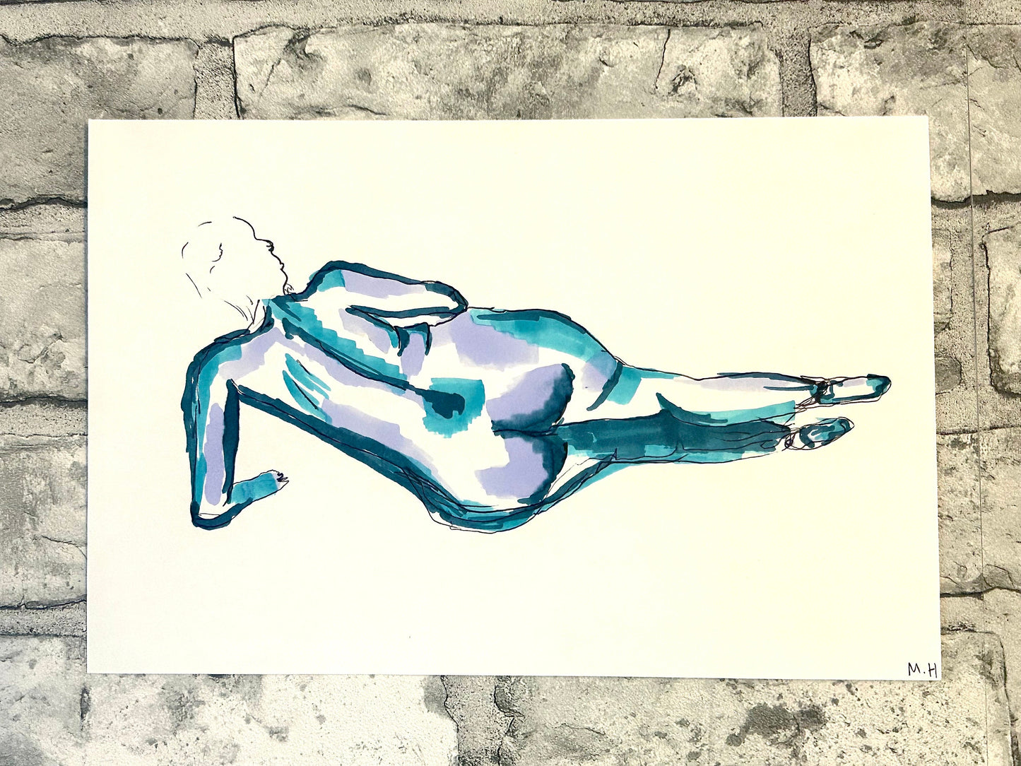 Max Hammond “Comfort” nude, figure drawing, home decor, Original, Contemporary Confessional artist, Signed, gift, art, Drawing, 1/1