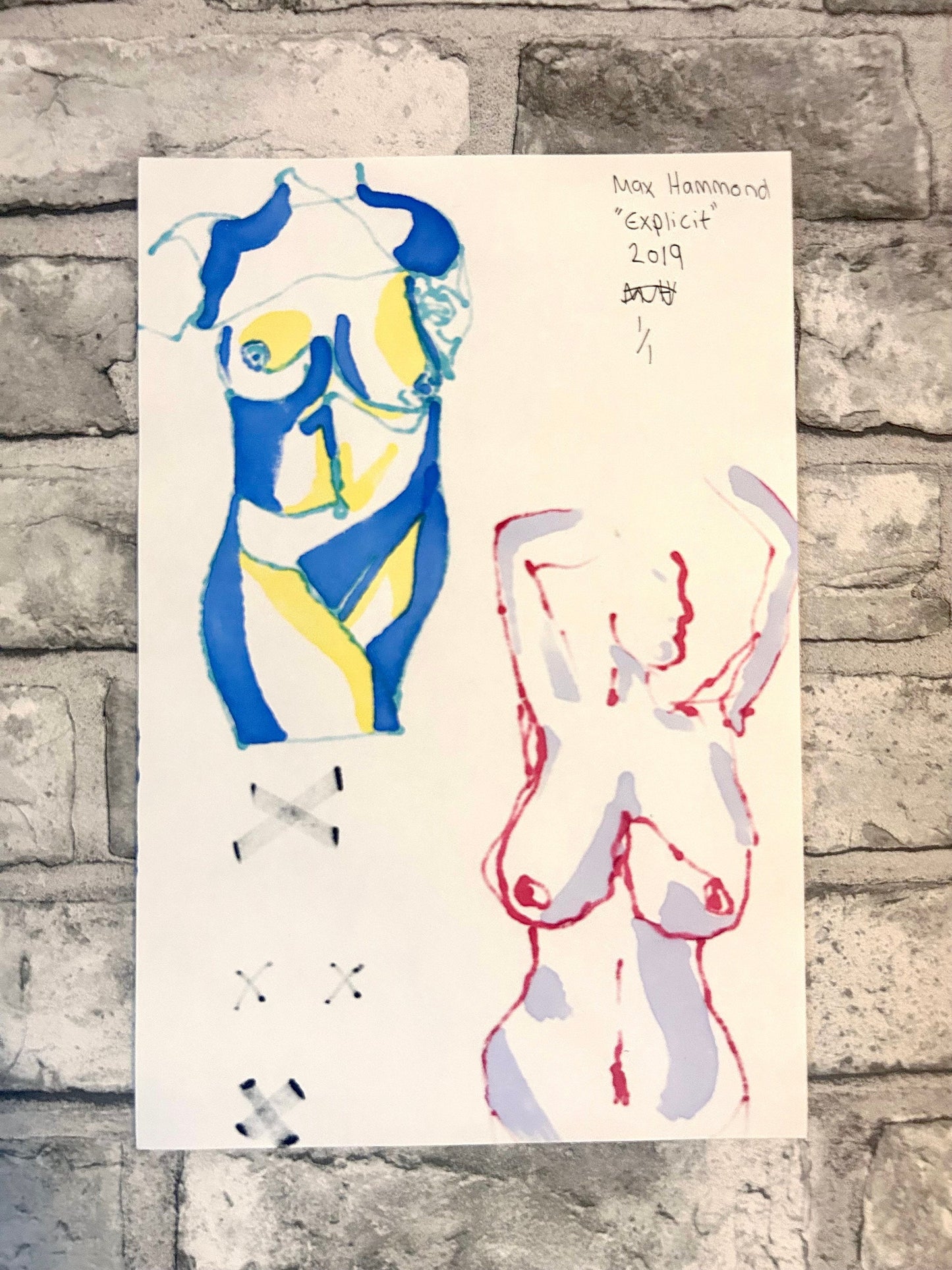Max Hammond “Explicit” nude, figure drawing, home decor, Original, Contemporary Confessional artist, Signed, gift, art, Drawing, 1/1