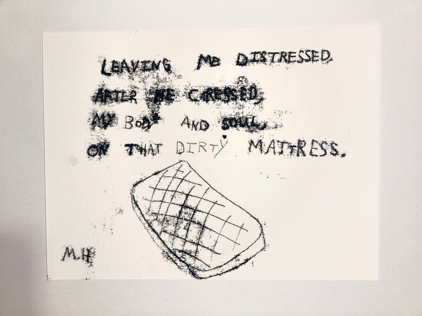 Max Hammond “Dirty Mattress” Original Monoprint, print, contemporary confessional artist, signed, dated, print, 1/1, Tracey Emin, art