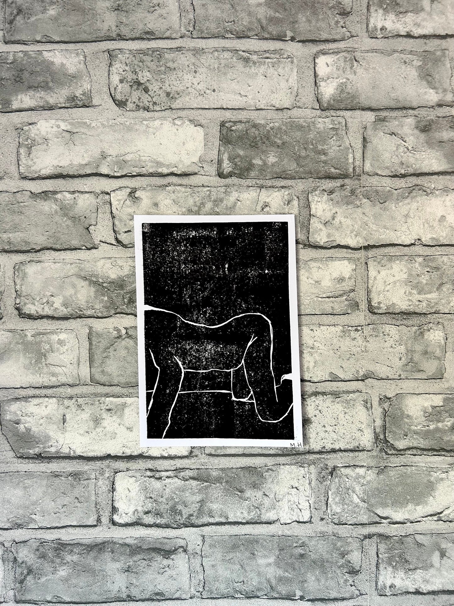 Max Hammond “Waiting Alone” Lino cut, Monoprint, Original, Contemporary Confessional artist, Signed, Dated, gift, art, Drawing, 1/1
