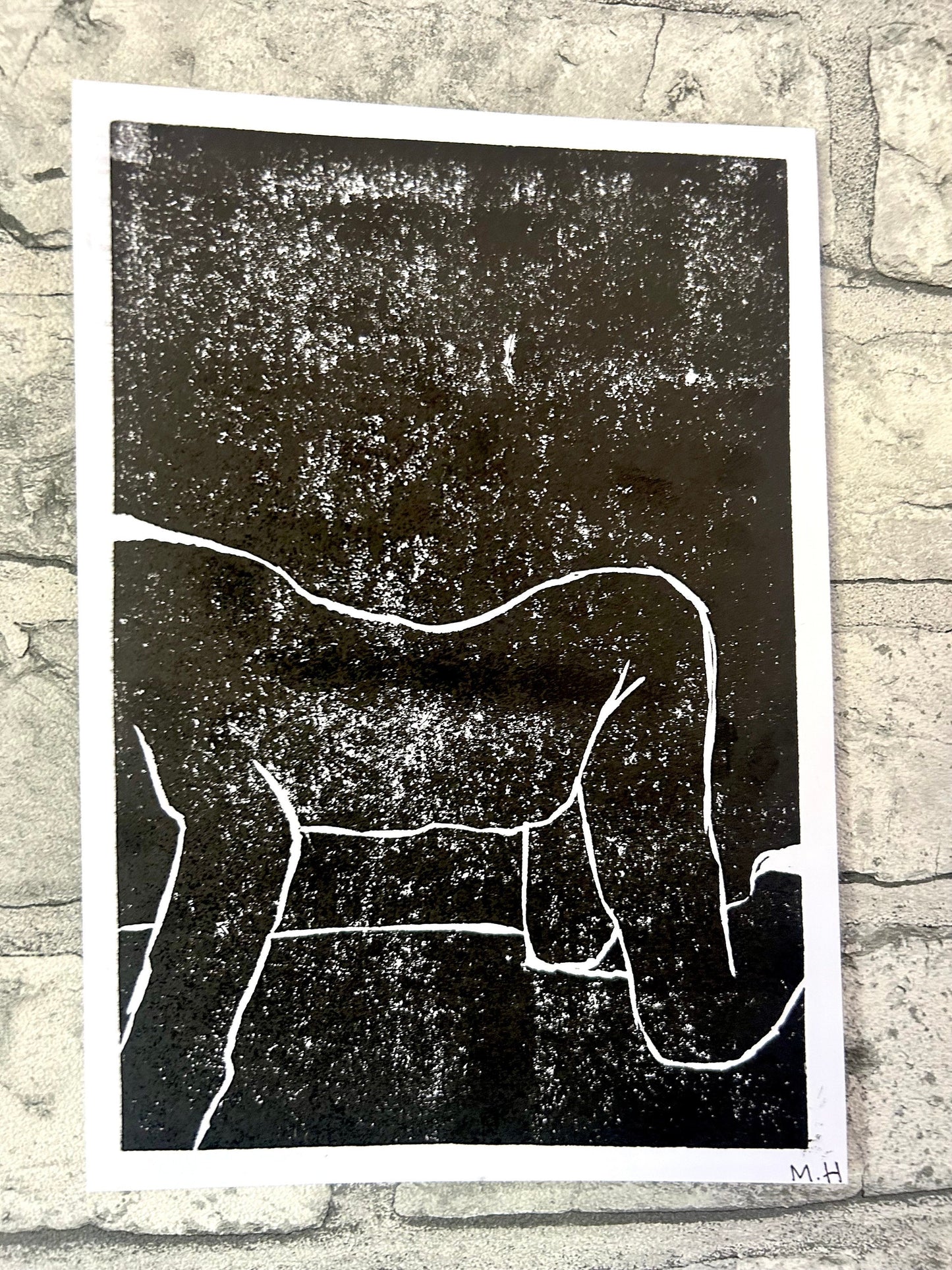 Max Hammond “Waiting Alone” Lino cut, Monoprint, Original, Contemporary Confessional artist, Signed, Dated, gift, art, Drawing, 1/1
