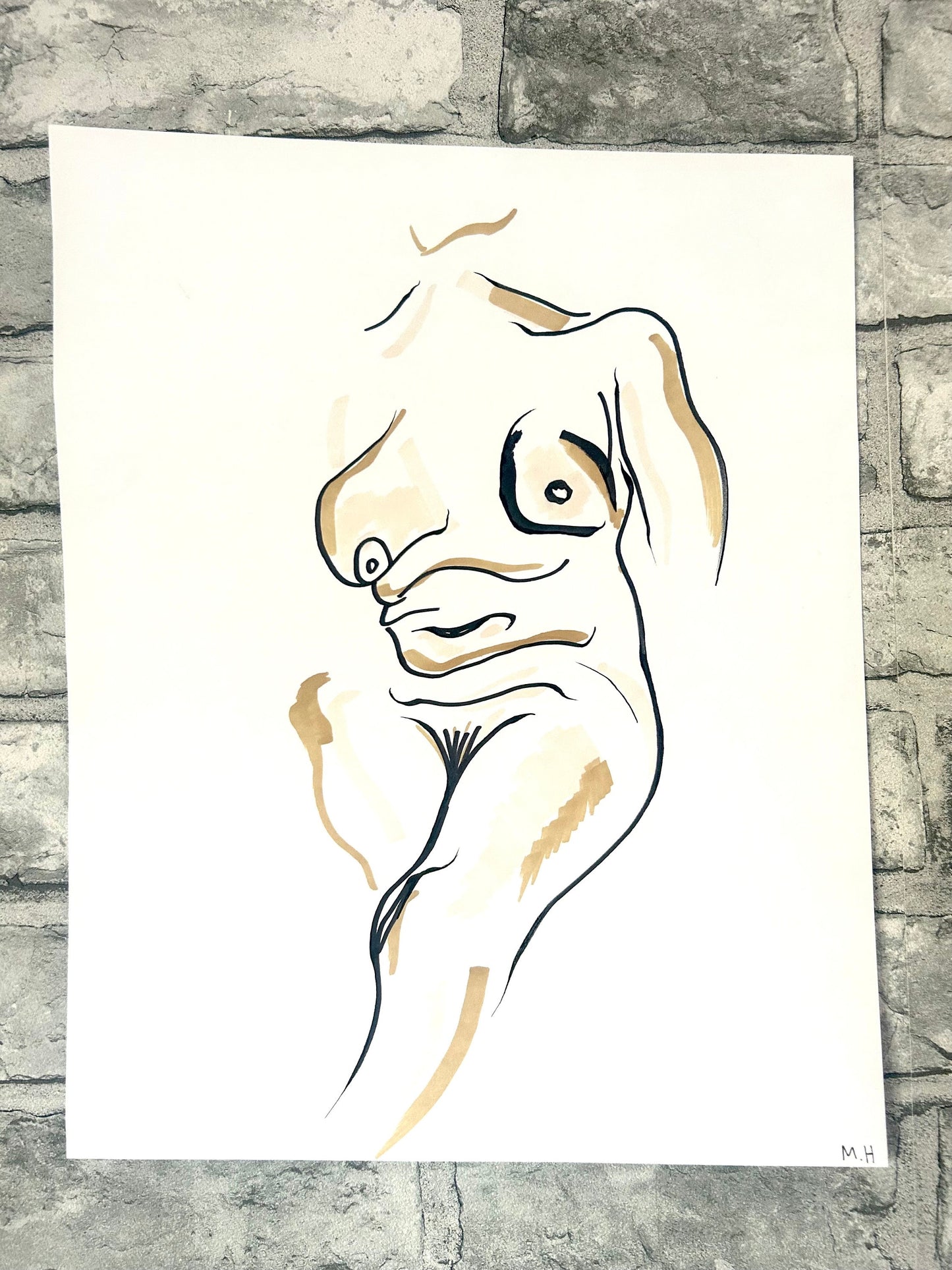 Max Hammond “Complete Me” nude, figure drawing, home decor, Original, Contemporary Confessional artist, Signed, gift, art, Drawing, 1/1