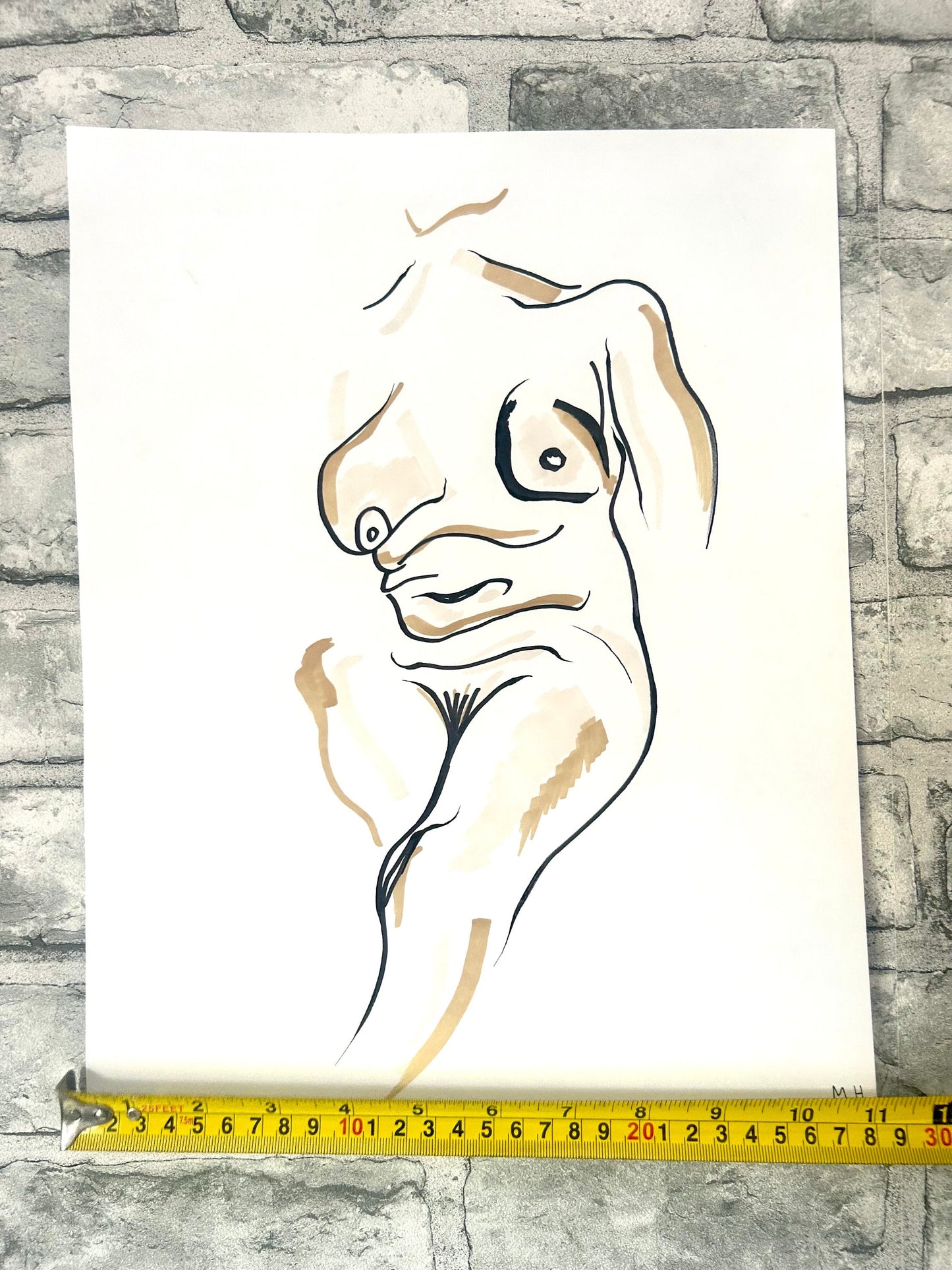 Max Hammond “Complete Me” nude, figure drawing, home decor, Original, Contemporary Confessional artist, Signed, gift, art, Drawing, 1/1