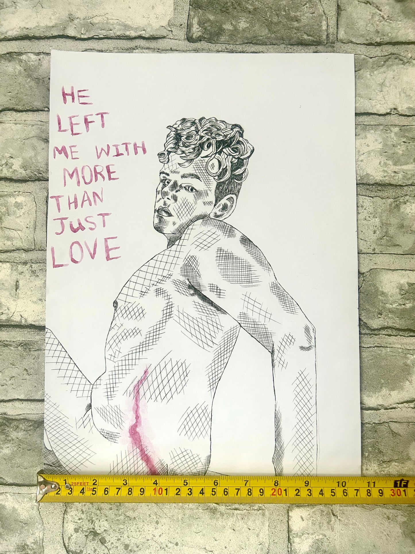 Max Hammond “He Left” Drypoint, print, watercolour, text, Original, Contemporary Confessional artist, Signed, gift, art, Drawing, 1/1