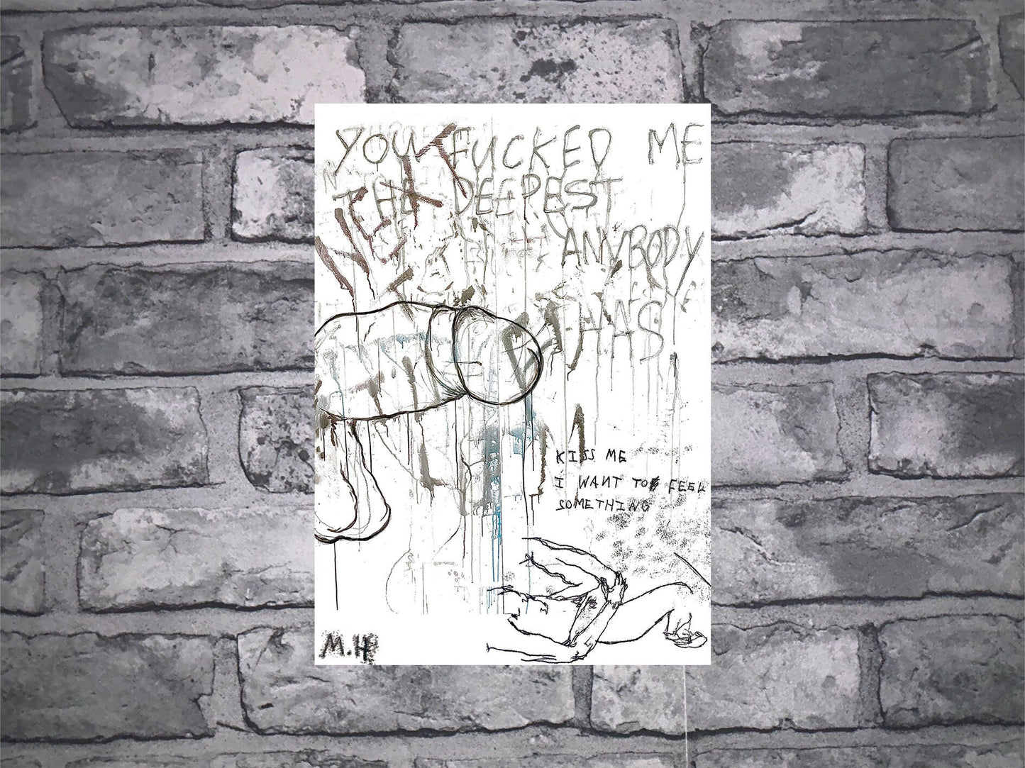 Max Hammond “You Fucked Me” X ”Kiss Me” 2023 print, A5, 2022 ink, airbrush, Tracey emin, monoprint, neon, gift, figure print, home decor