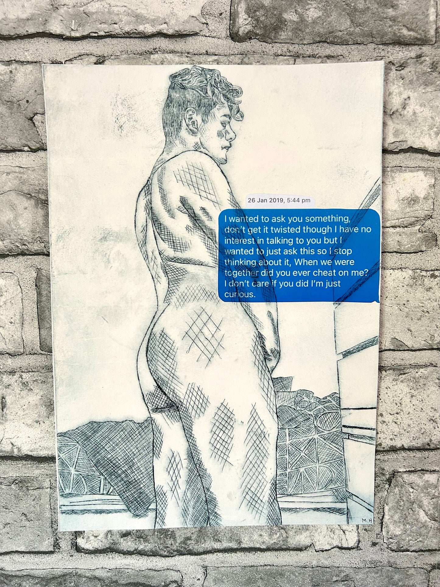 Max Hammond “Together” 2020, drypoint, print, confessional, art, nude, Tracey emin, gay, figure, home, decor, gift, black collection
