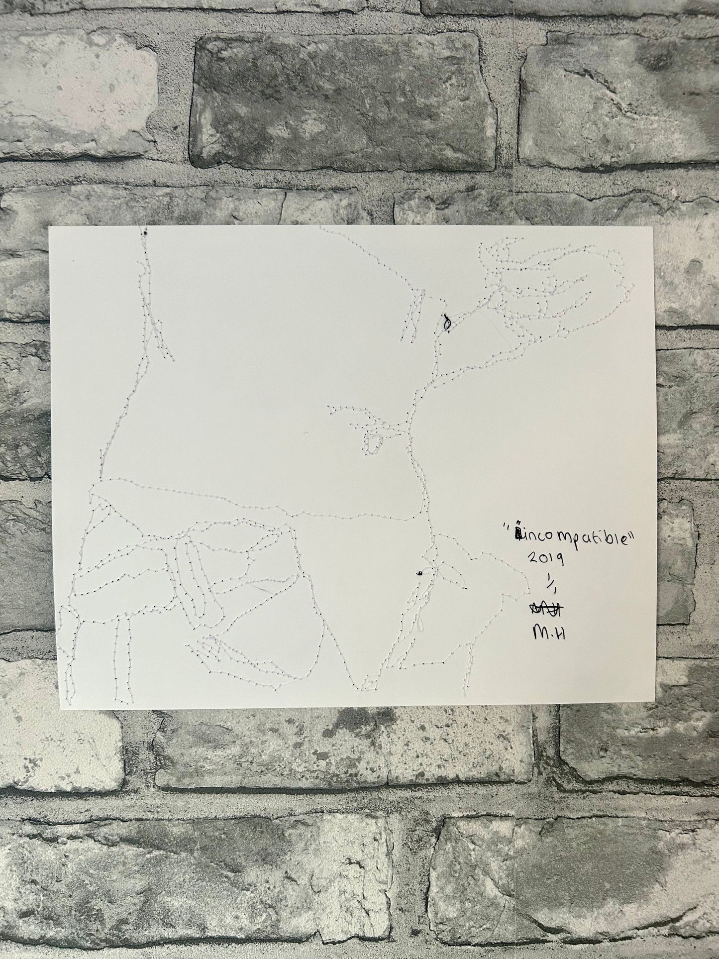 Max Hammond “incompatible” 2019, print, confessional, art, nude, Tracey emin, gay, figure, home, decor, gift, black collection, stitching