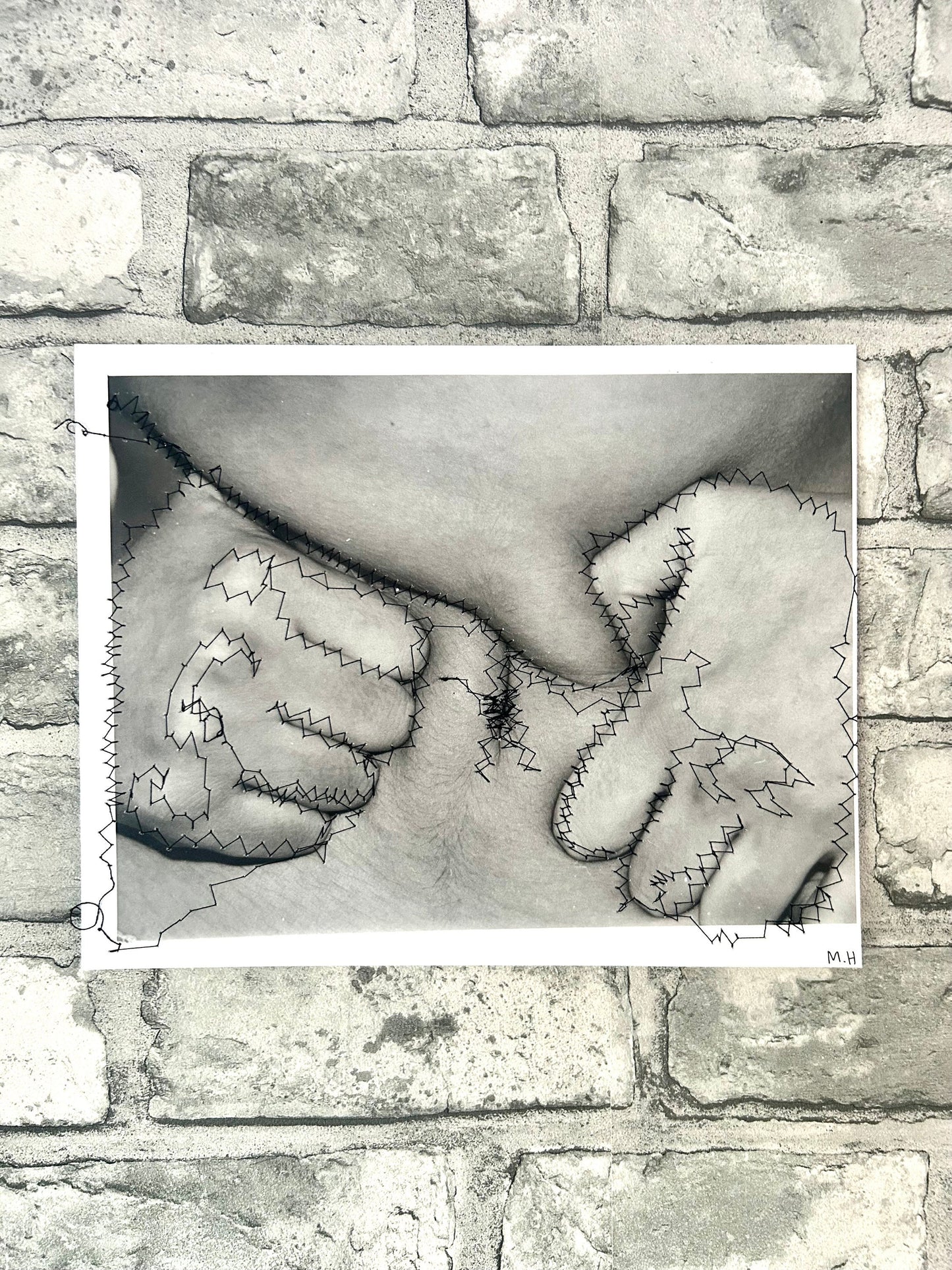 Max Hammond “Frustration” 2019, print, confessional, art, nude, Tracey emin, gay, figure, home, decor, gift, black collection, sewing stitch