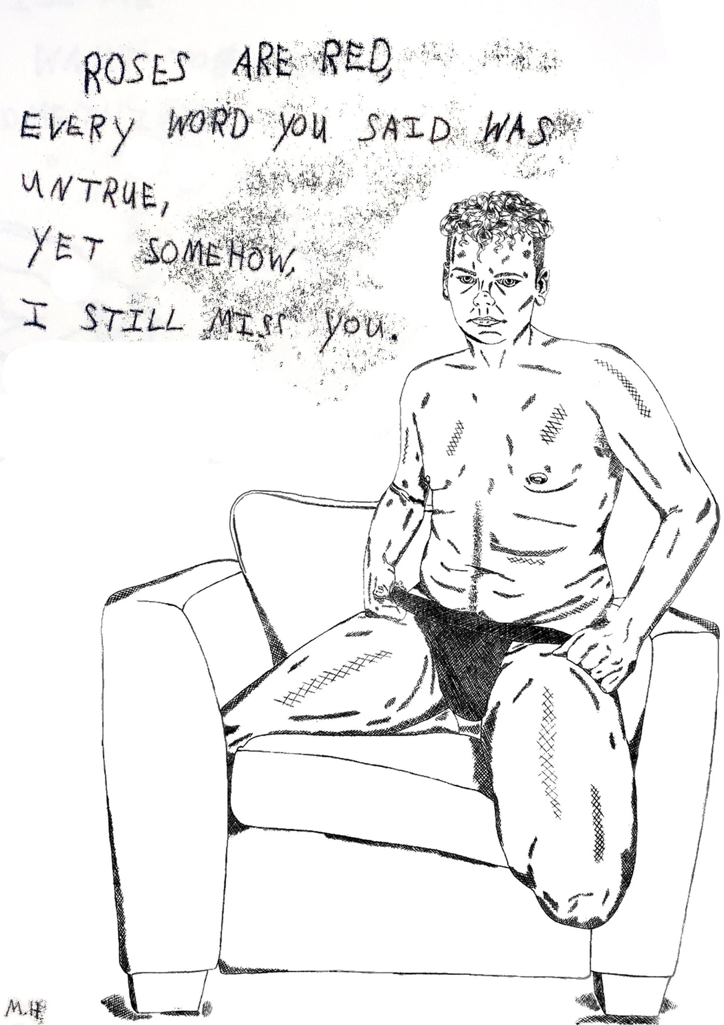 Max Hammond “Untrue” print, A4, 2022 Neon on canvas, neon, gift, figure print, home decor, watercolour, chair, gay art, Tracey emin,
