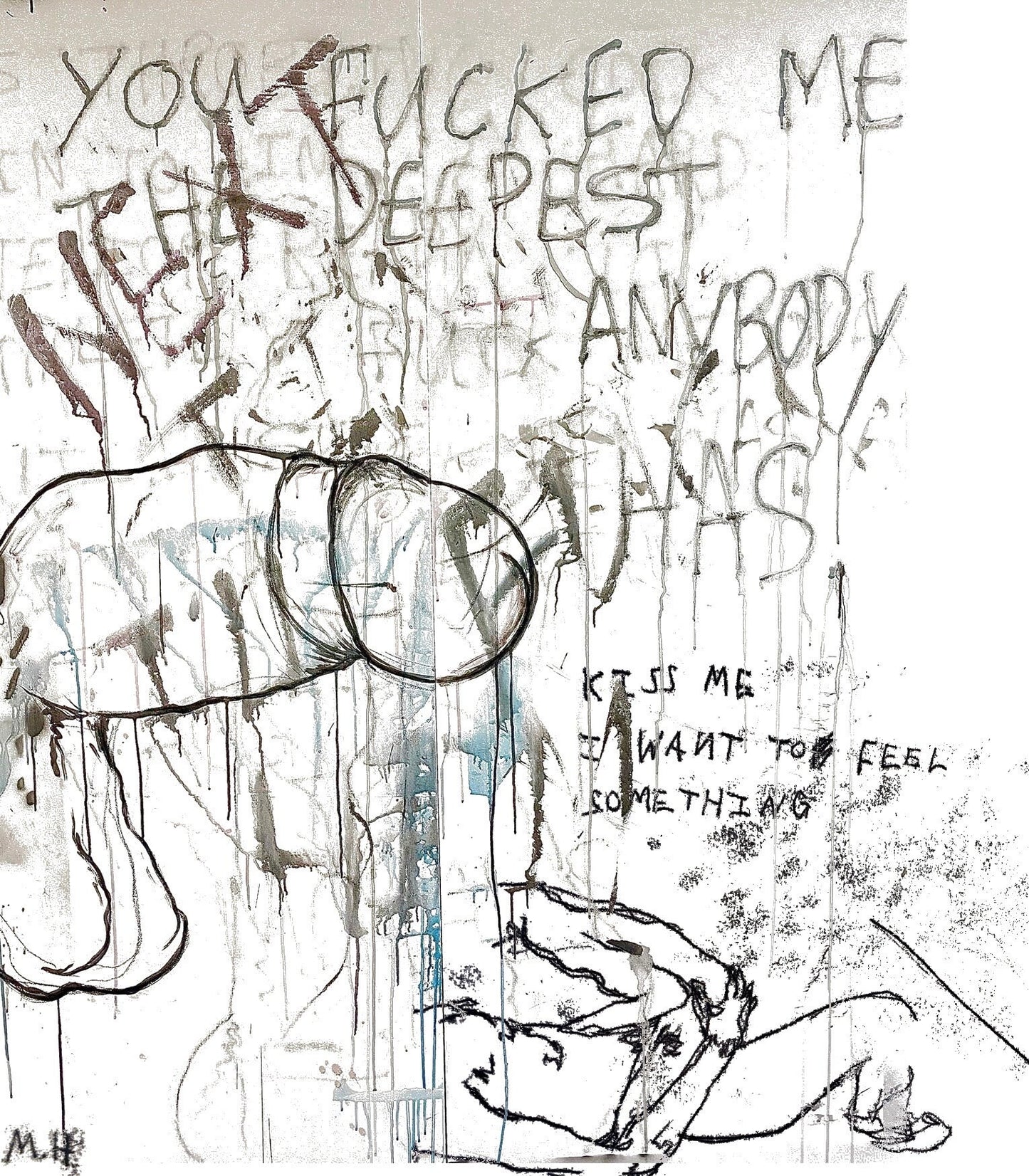 Max Hammond “You Fucked Me” X ”Kiss Me” 2023 print, A5, 2022 ink, airbrush, Tracey emin, monoprint, neon, gift, figure print, home decor
