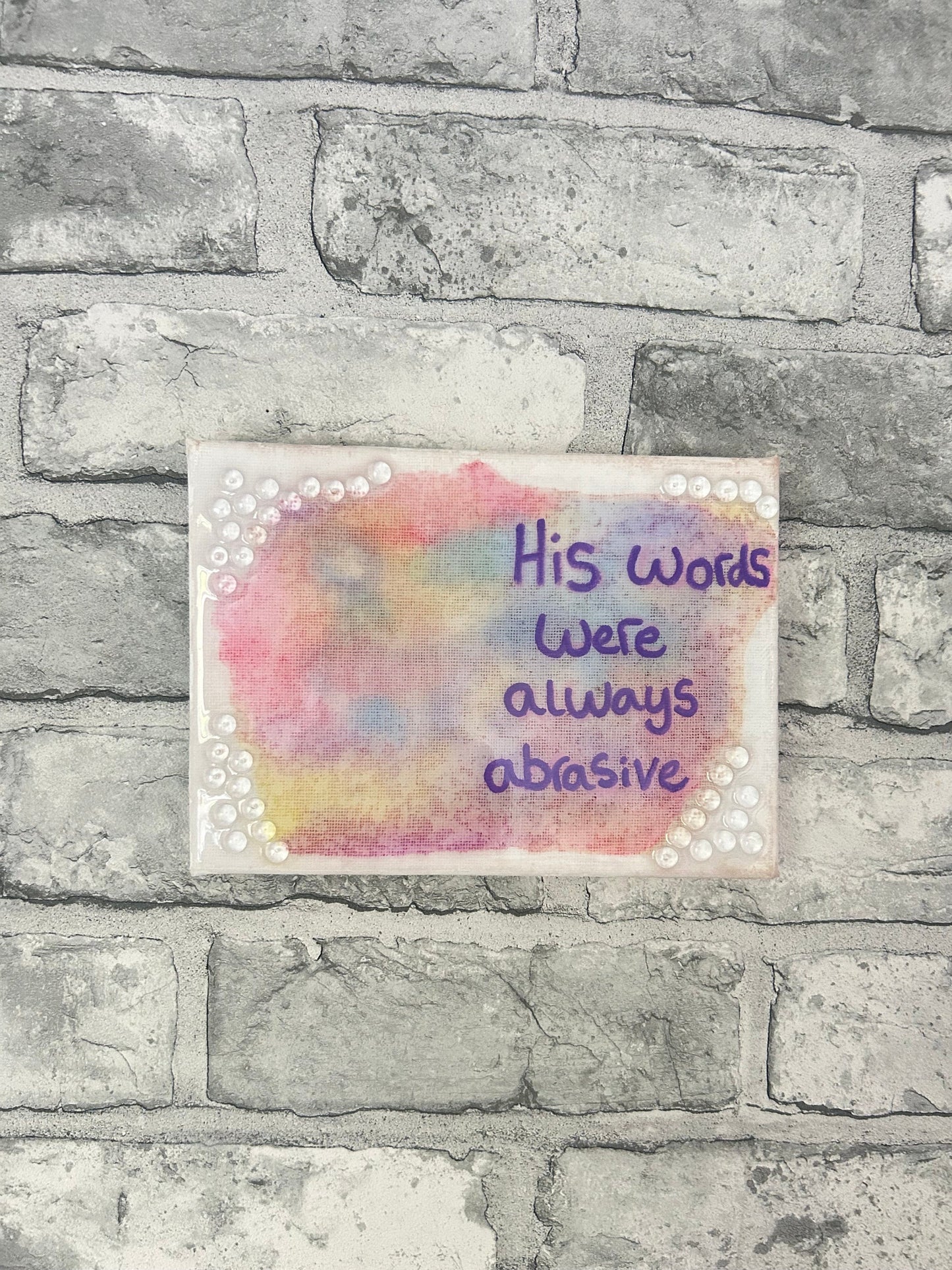 Max Hammond “Abrasive” 2023, resin, canvas, confessional, art, quote, Tracey emin, gay, figure, home, decor, gift, fragile, acrylic, paint