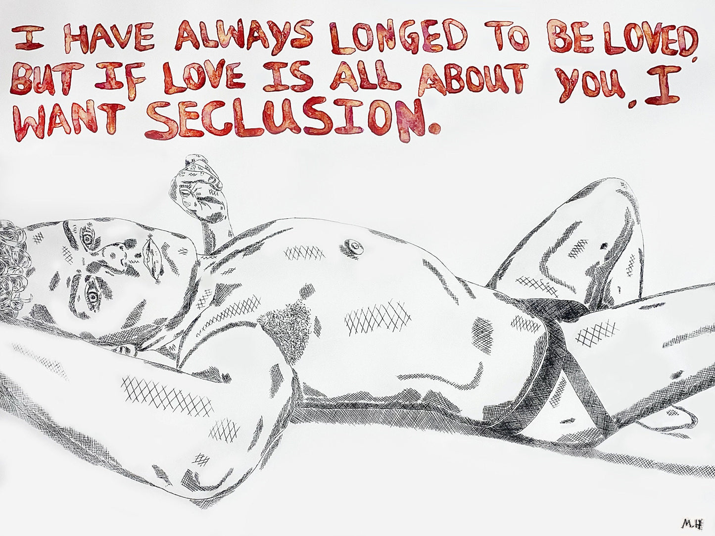 Max Hammond “Seclusion” print, A4, 2022 Neon on canvas, neon, gift, figure print, home decor, watercolour, Tracey emin, collectible, luxury