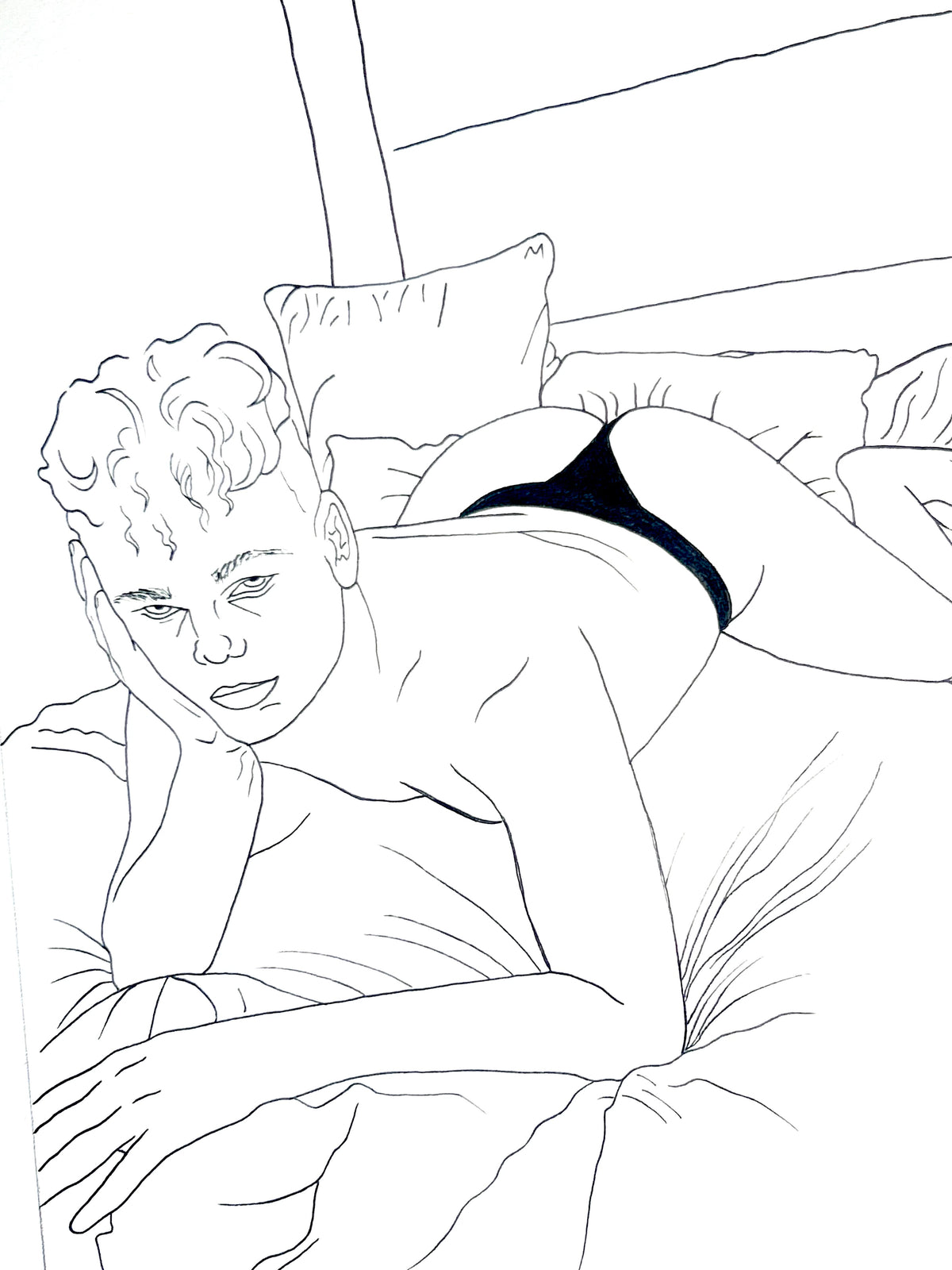 Untitled (2026) | Unique Original Gay Art | Fine Liner Queer Erotic Drawing | Male Nude Phallus Phallic Fine Liner Artwork One of a kind 1/1 By Artist Max Hammond