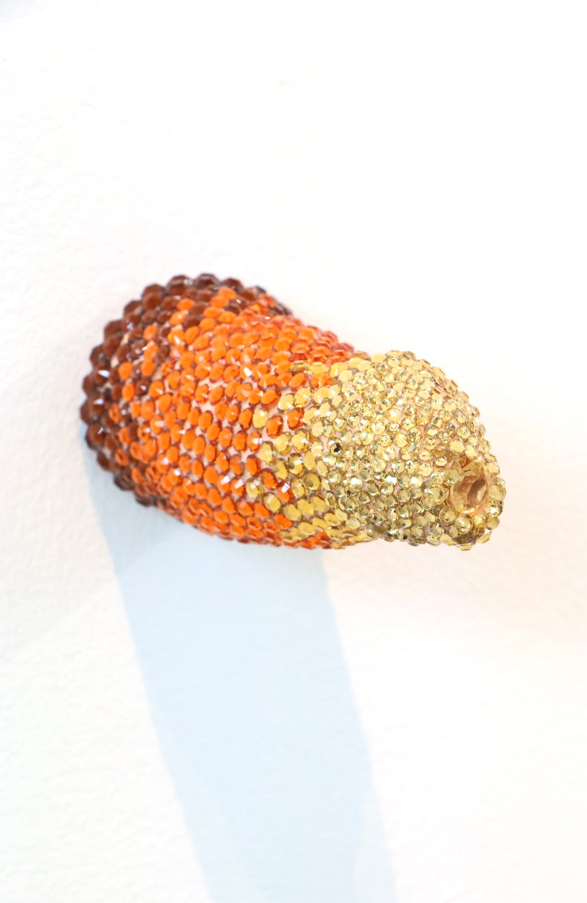 Yellow, Orange, Brown Crystal Contemporary Penis Nude Glass Clay Erotic Phallus Phallic Erotic Rhinestone Sculpture Fine Art LGBT Queer Art By Max Hammond Studio