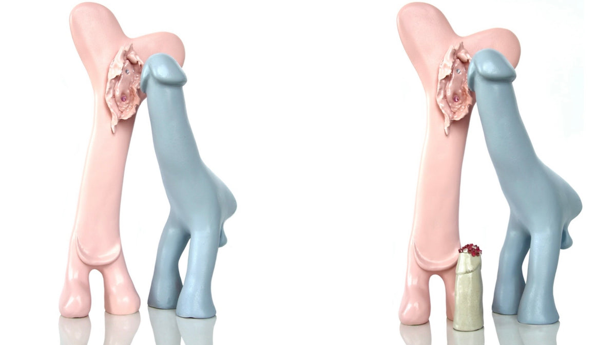 ‘F*ck Face’ 2025 Large Pink Female Genital Vagina Contemporary Penis Nude Glass Clay Erotic Phallus Phallic Erotic Rhinestone Sculpture LGBT Fine Art Queer Gay Art By Max Hammond Studio