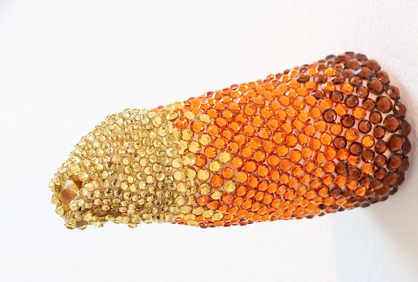 Yellow, Orange, Brown Crystal Contemporary Penis Nude Glass Clay Erotic Phallus Phallic Erotic Rhinestone Sculpture Fine Art LGBT Queer Art By Max Hammond Studio