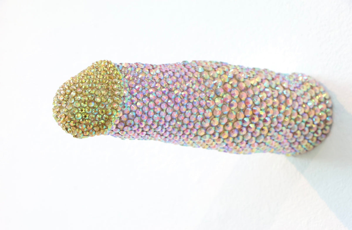 Large Contemporary Penis Nude Glass Clay Erotic Phallus Phallic Erotic Rhinestone Sculpture LGBT Queer Art By Max Hammond Studio