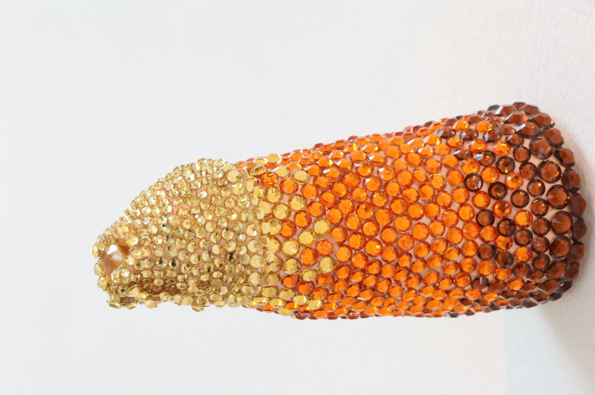 Yellow, Orange, Brown Crystal Contemporary Penis Nude Glass Clay Erotic Phallus Phallic Erotic Rhinestone Sculpture Fine Art LGBT Queer Art By Max Hammond Studio