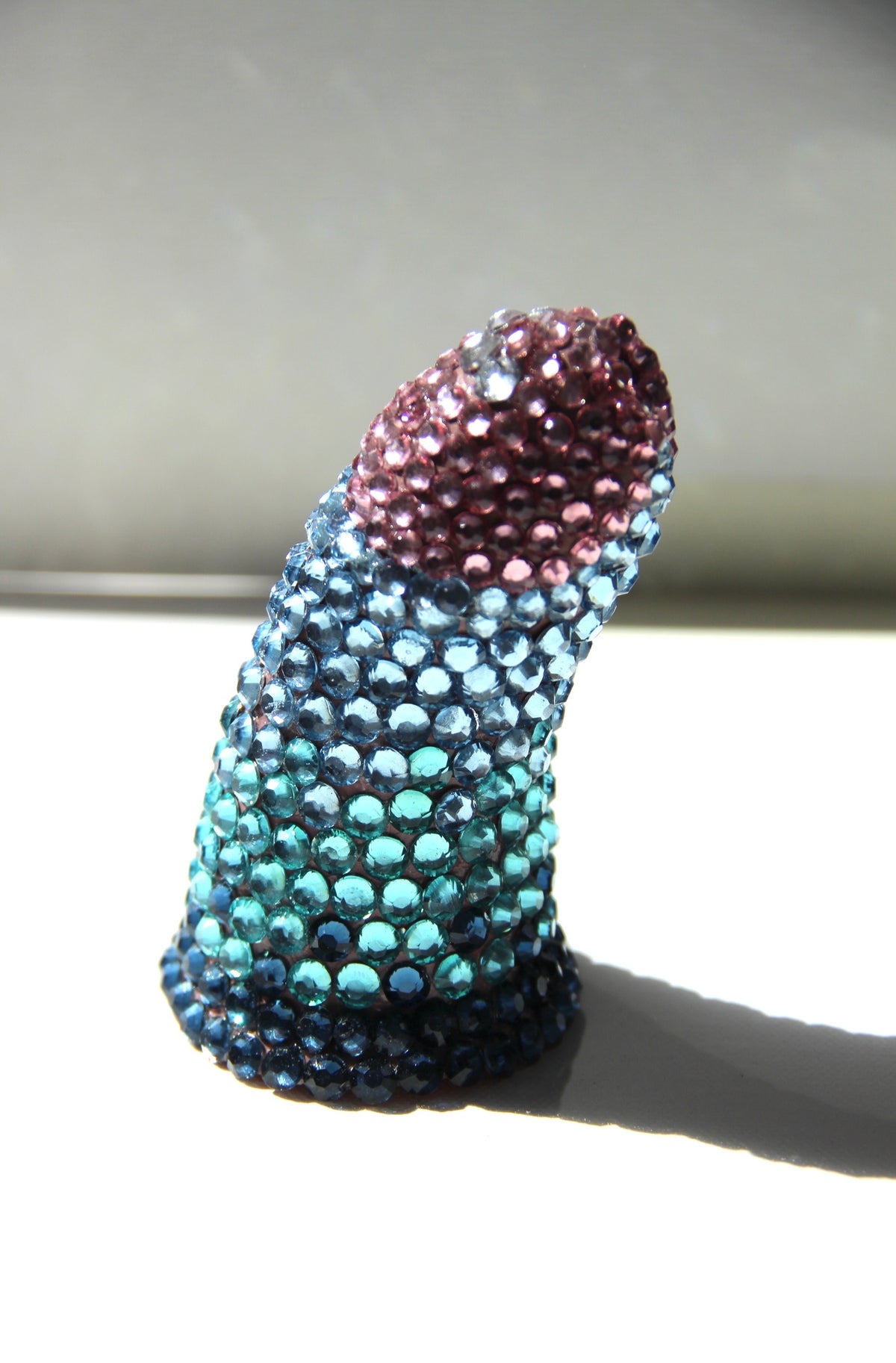 Blue Teal Pink Contemporary Penis Nude Glass Clay Phallus Phallic Erotic Rhinestone Sculpture LGBT Queer Gay Art By Max Hammond Studio