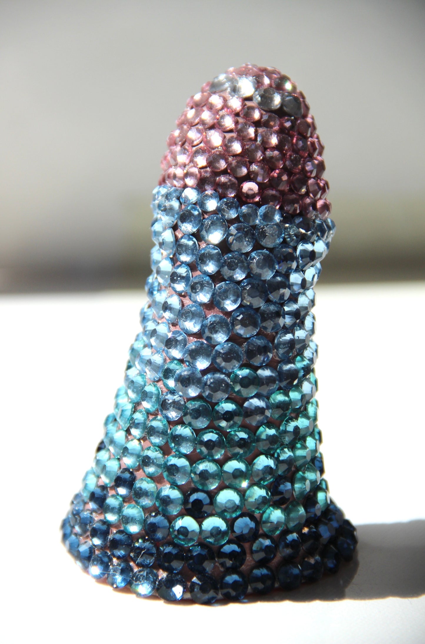 Blue Teal Pink Contemporary Penis Nude Glass Clay Phallus Phallic Erotic Rhinestone Sculpture LGBT Queer Gay Art By Max Hammond Studio