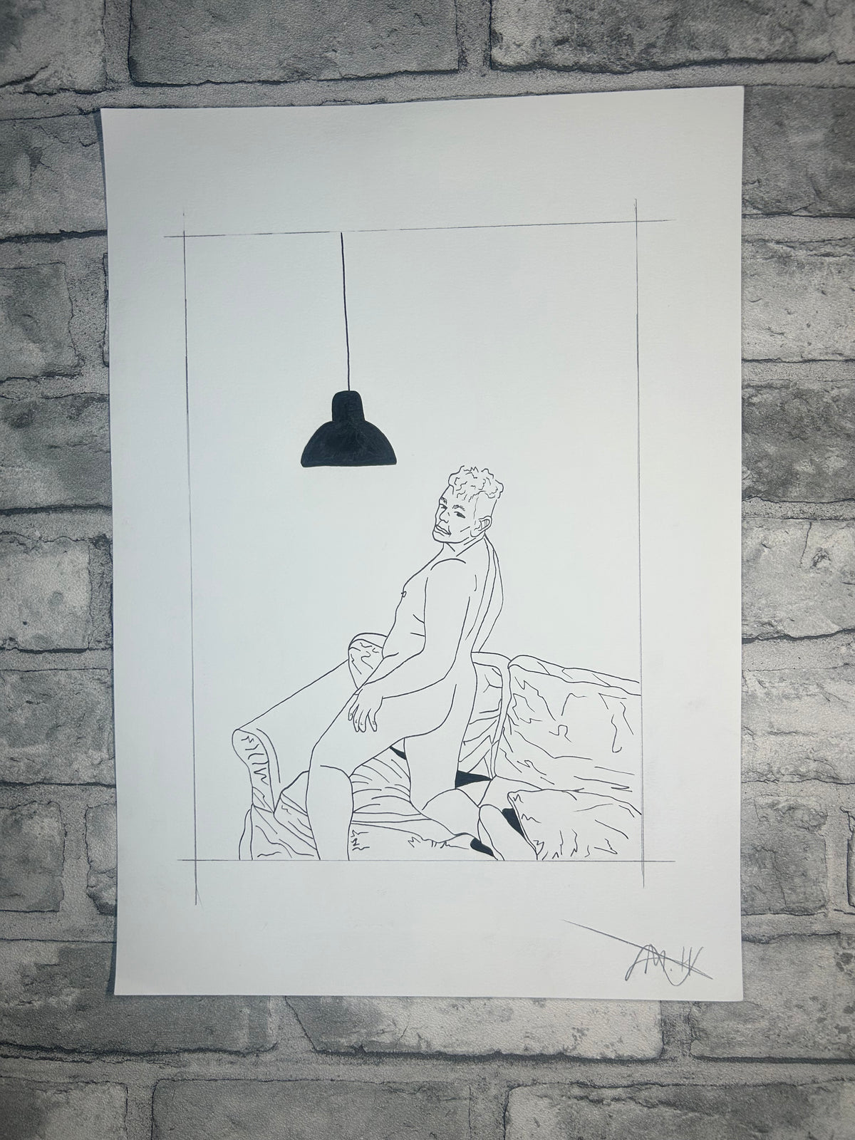 Untitled (2026) | Unique Original Gay Art | Fine Liner Queer Erotic Drawing | Male Nude Phallus Phallic Fine Liner Artwork One of a kind 1/1 By Artist Max Hammond