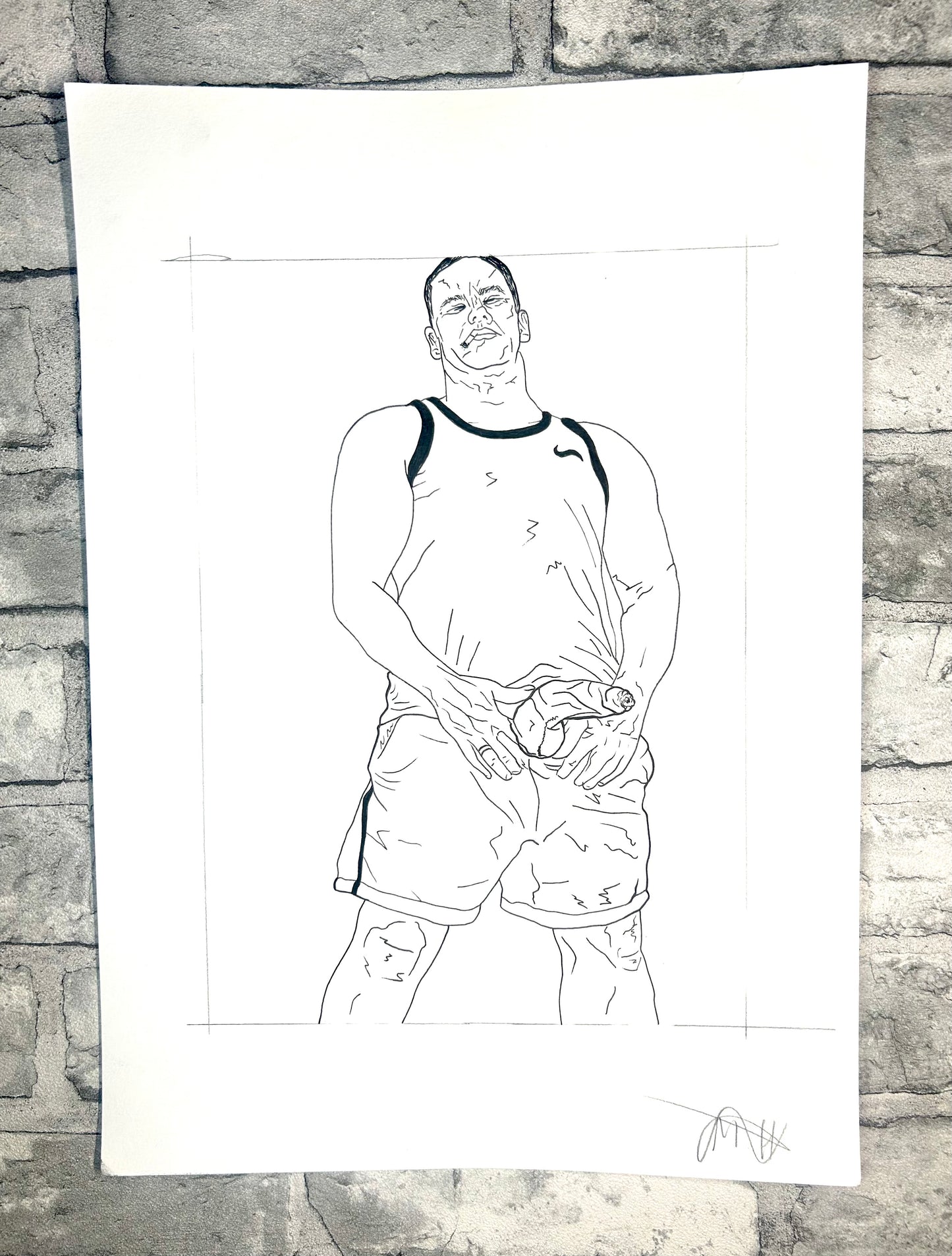 ‘Guy Off Of X’ (2026) Unique Original Gay Art | Fine Liner Queer Erotic Drawing | Male Nude Phallus Phallic Fine Liner Gay Artwork One of a kind 1/1 By Artist Max Hammond
