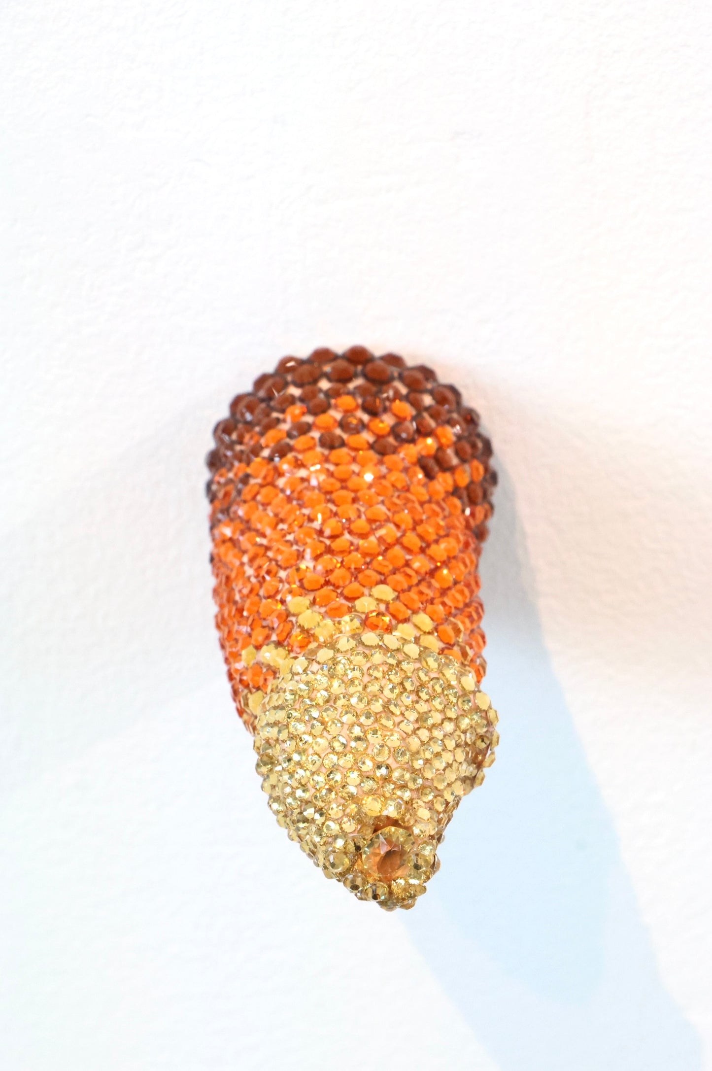 Yellow, Orange, Brown Crystal Contemporary Penis Nude Glass Clay Erotic Phallus Phallic Erotic Rhinestone Sculpture Fine Art LGBT Queer Art By Max Hammond Studio