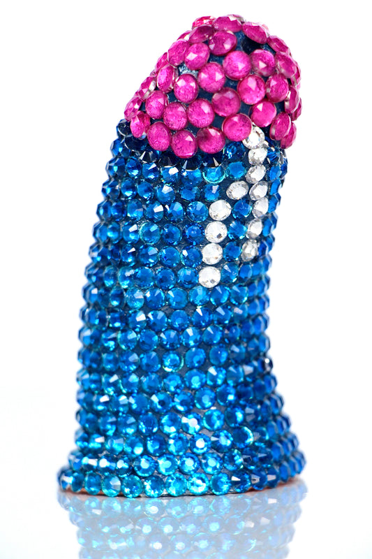 Blue Phallus Erotic Fine Art Glass Embellished Sculpture Gay Art LGBT Queer Collectible By Max Hammond Studio