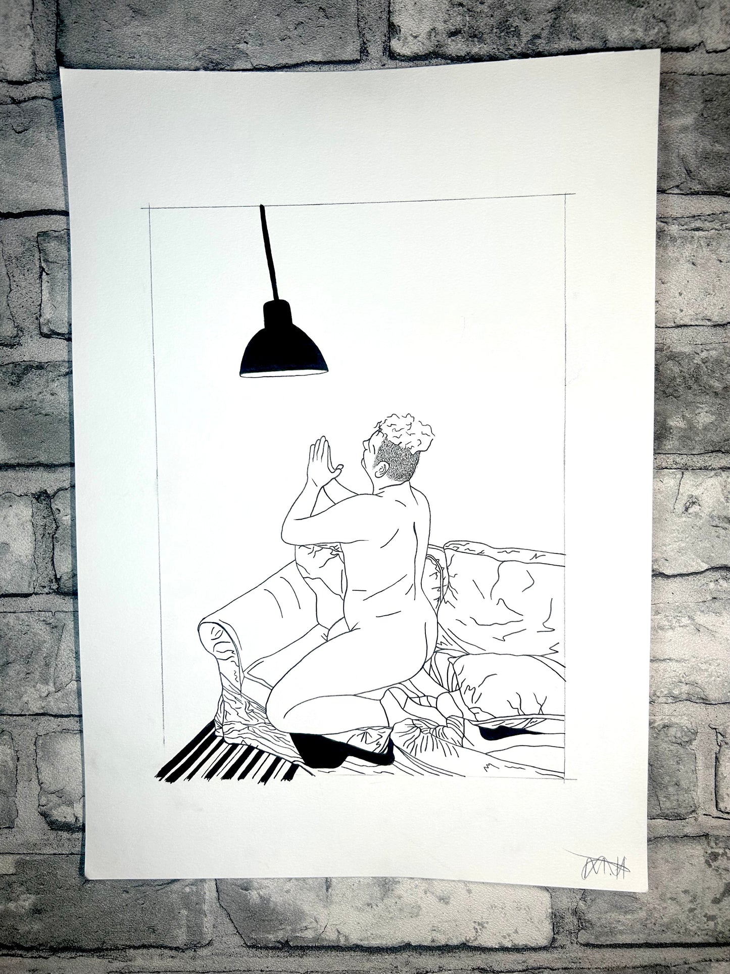 Untitled (2026) | Unique Original Gay Art | Fine Liner Queer Erotic Drawing | Male Nude Phallus Phallic Fine Liner Artwork One of a kind 1/1 By Artist Max Hammond