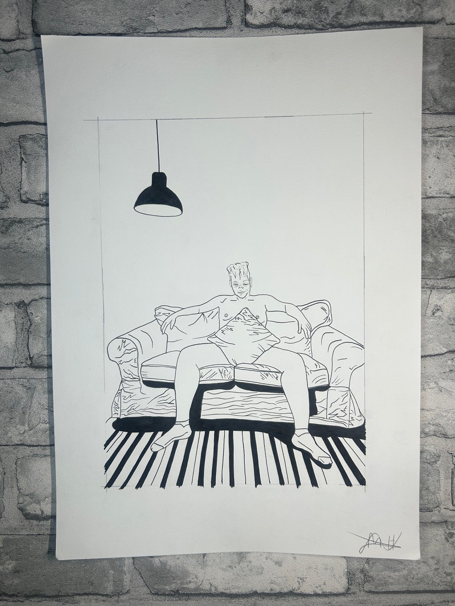 Untitled (2026) | Unique Original Gay Art | Fine Liner Queer Erotic Drawing | Male Nude Phallus Phallic Fine Liner Artwork One of a kind 1/1 By Artist Max Hammond