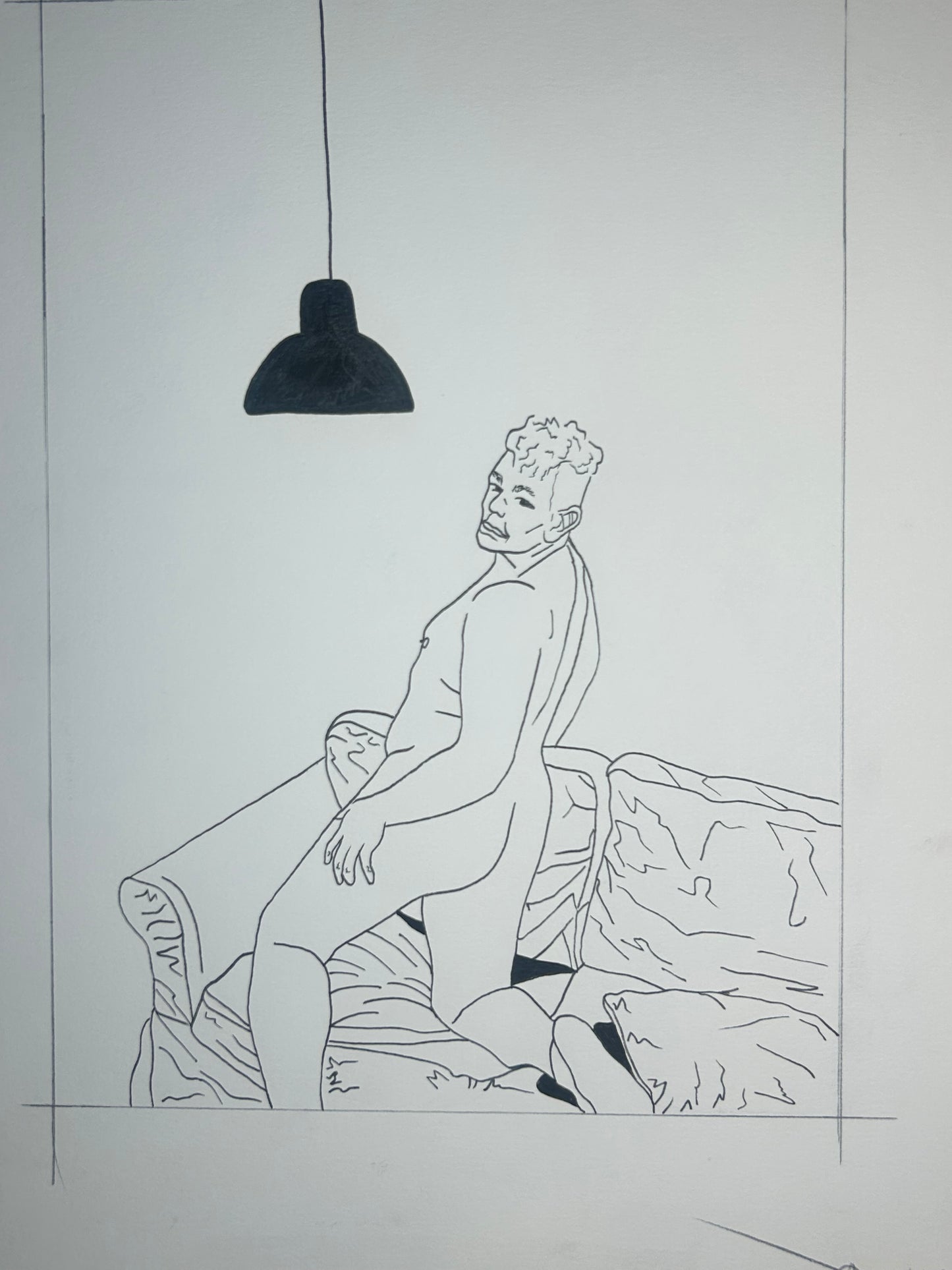 Untitled (2026) | Unique Original Gay Art | Fine Liner Queer Erotic Drawing | Male Nude Phallus Phallic Fine Liner Artwork One of a kind 1/1 By Artist Max Hammond