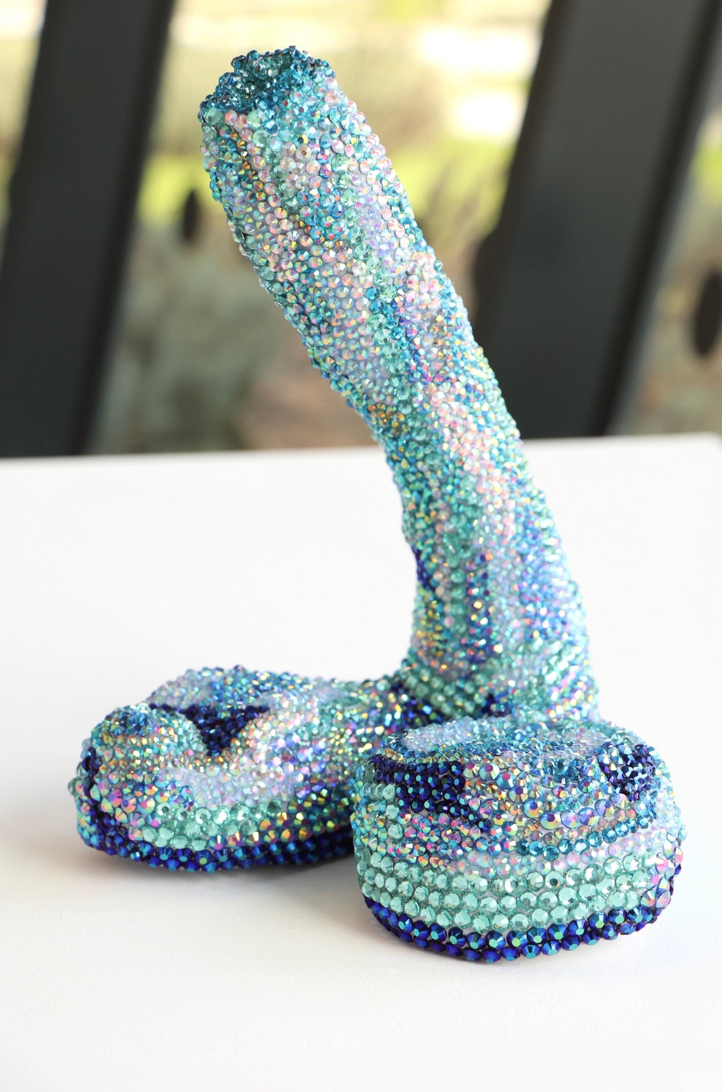 Extra Large Blue Contemporary Penis Nude Glass Clay Erotic Phallus Phallic Erotic Rhinestone Sculpture LGBT Queer Gay Art By Max Hammond Studio