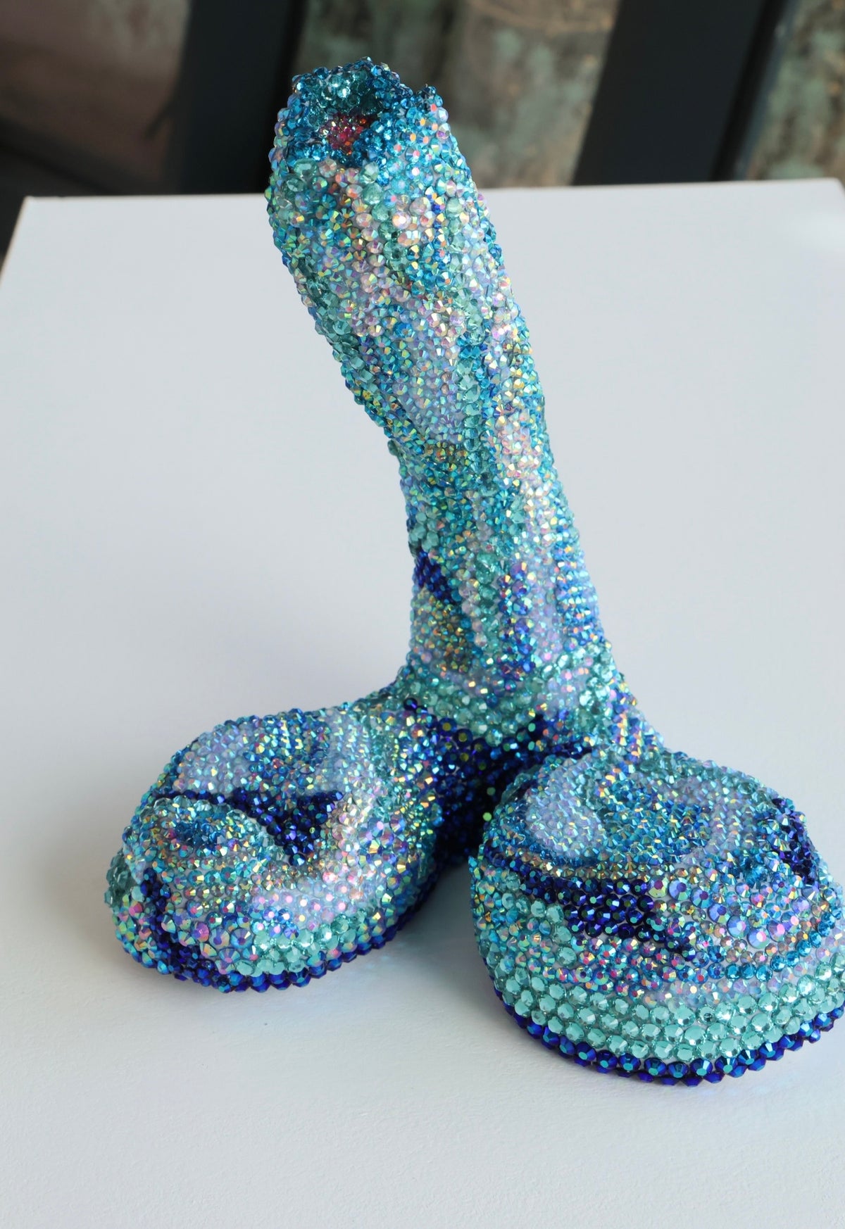 Extra Large Blue Contemporary Penis Nude Glass Clay Erotic Phallus Phallic Erotic Rhinestone Sculpture LGBT Queer Gay Art By Max Hammond Studio