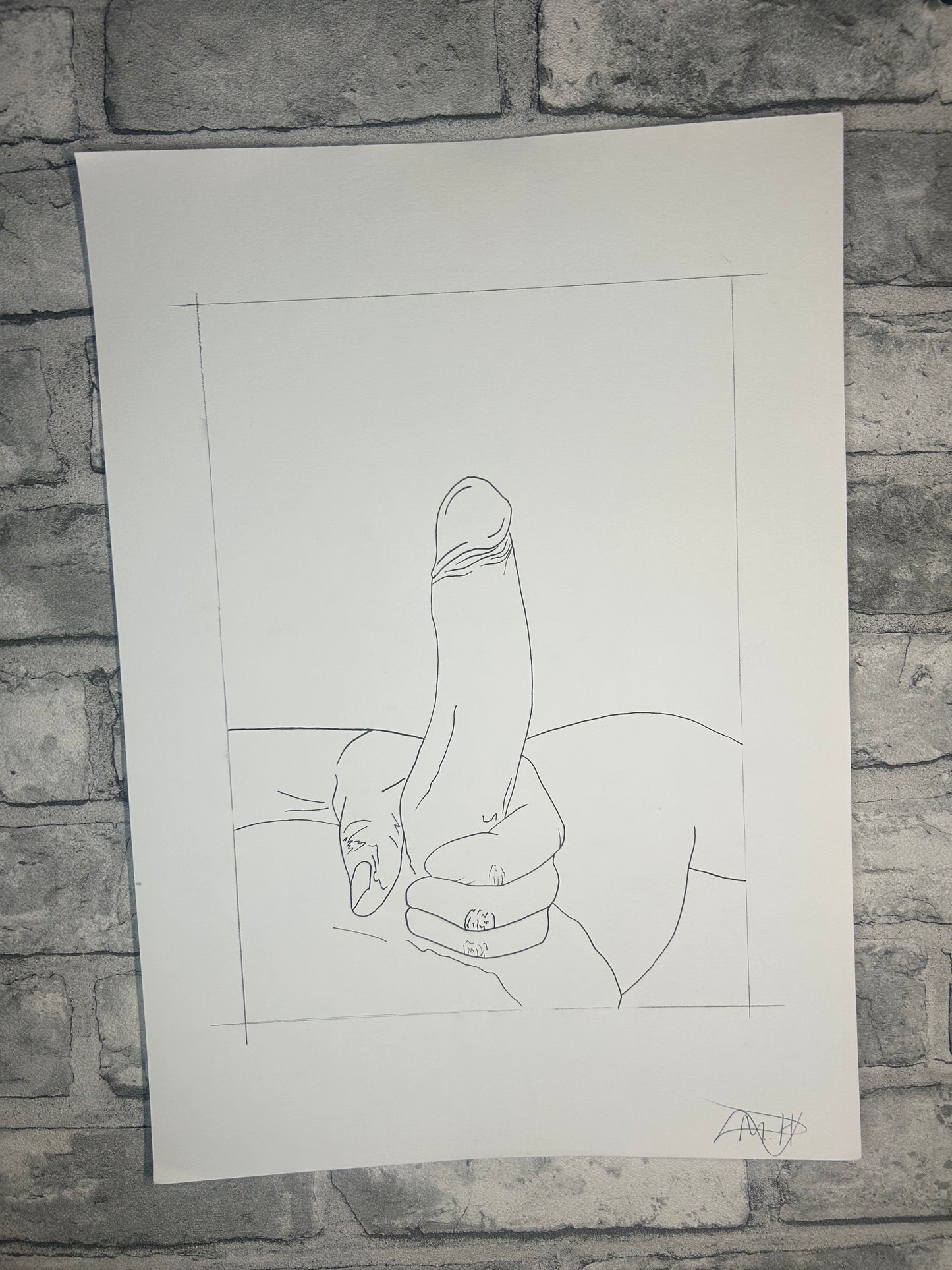 Untitled (2026) | Unique Original Gay Art | Fine Liner Queer Erotic Drawing | Male Nude Phallus Phallic Fine Liner Artwork One of a kind 1/1 By Artist Max Hammond