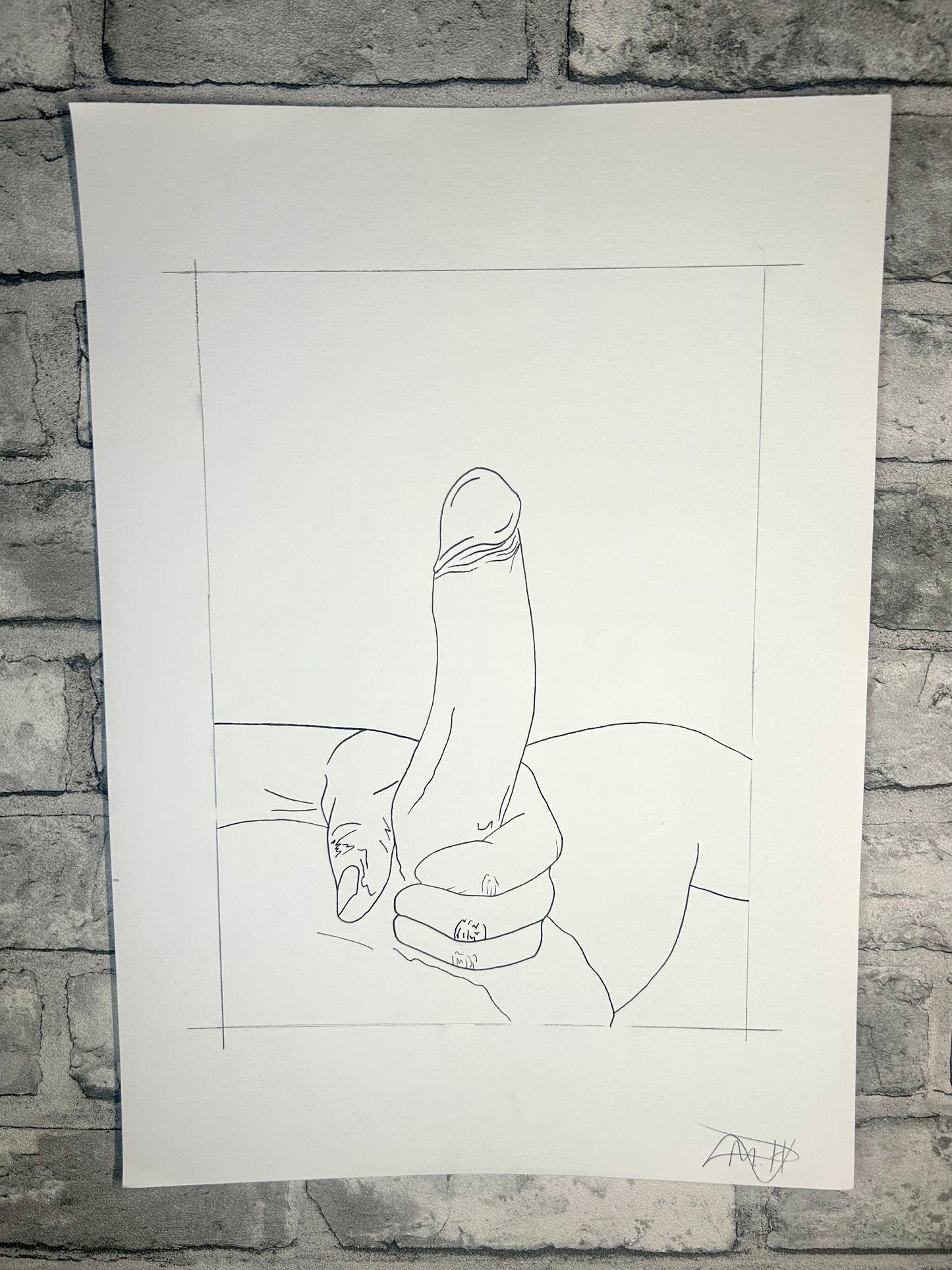 Untitled (2026) | Unique Original Gay Art | Fine Liner Queer Erotic Drawing | Male Nude Phallus Phallic Fine Liner Artwork One of a kind 1/1 By Artist Max Hammond